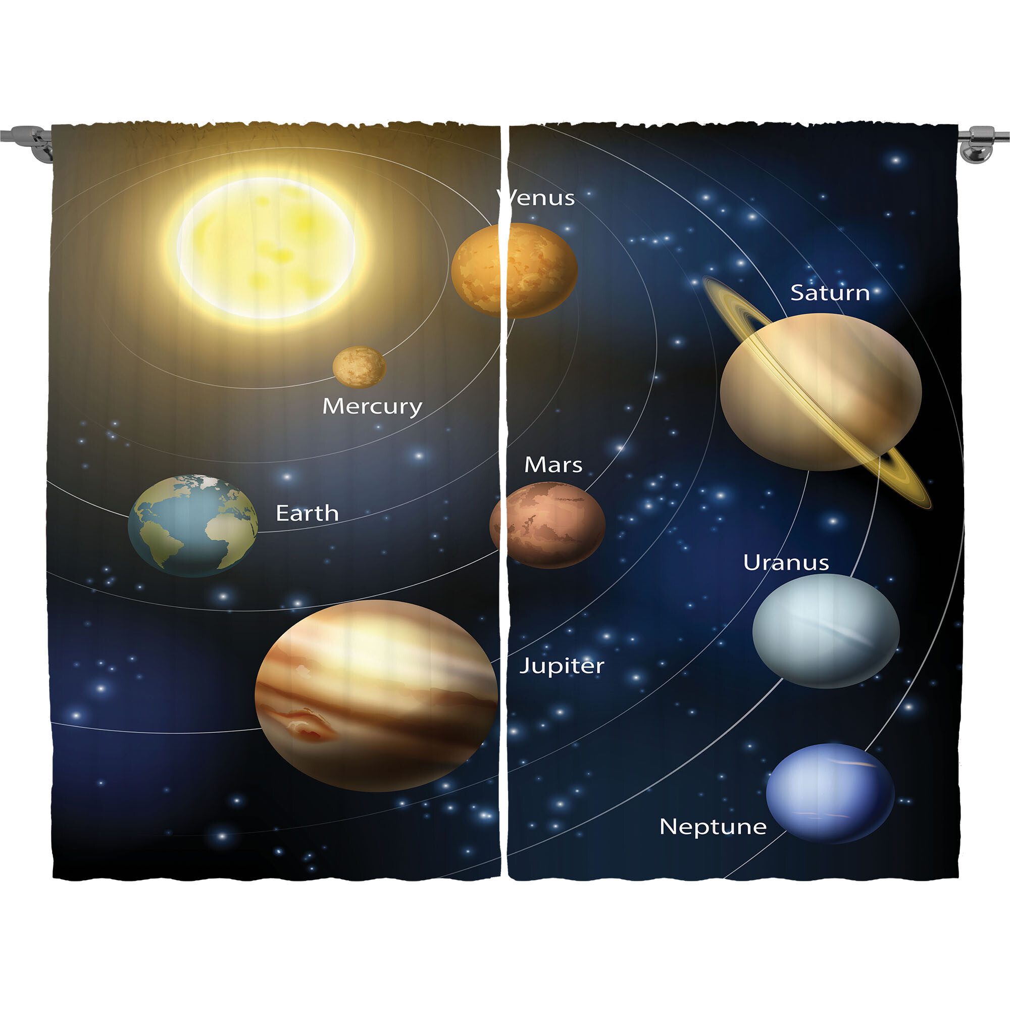 Abakuhaus Gardine Schlafzimmer Kräuselband Vorhang mit Schlaufen und Haken, Platz Sonnensystem-Planeten