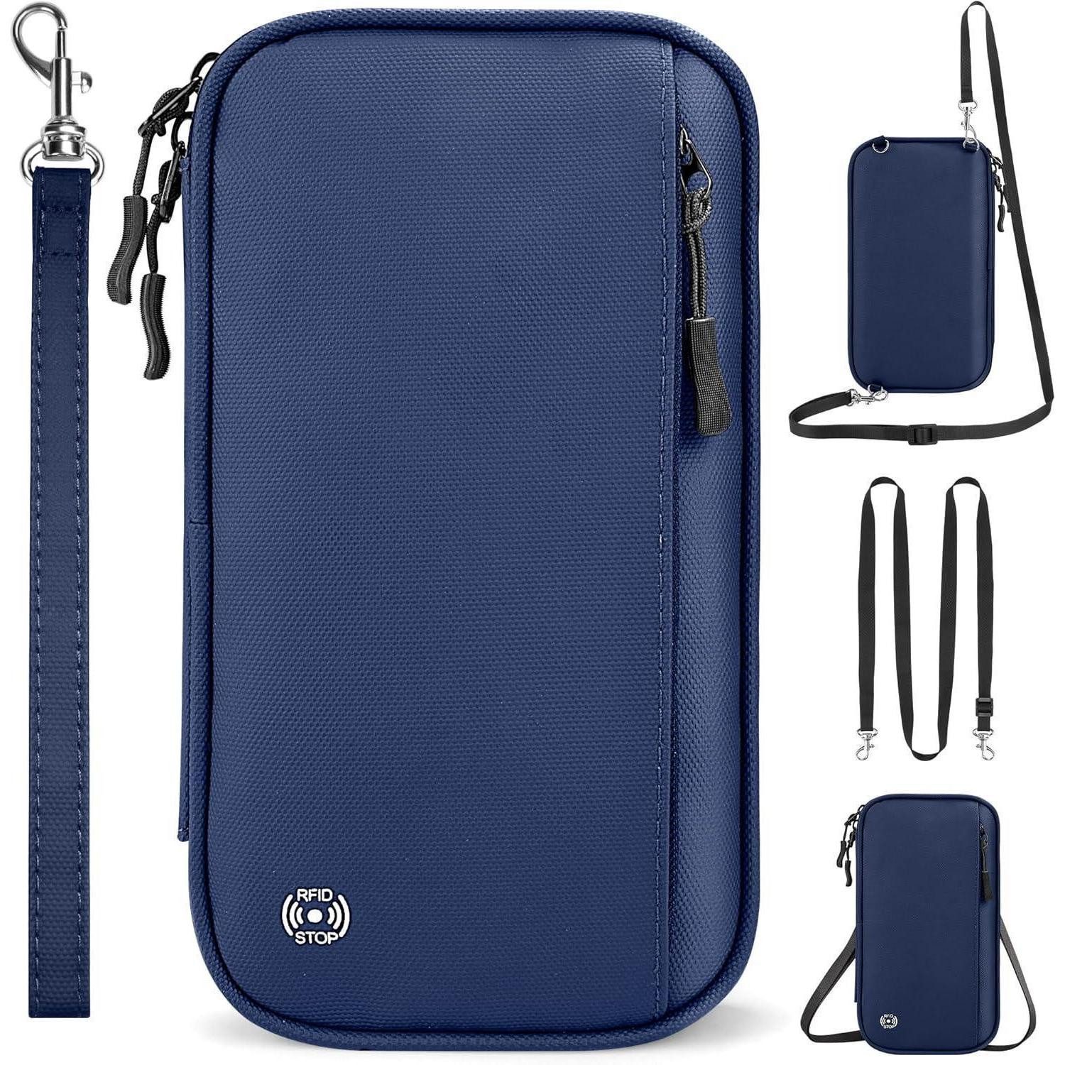 Dokumententasche Reisepasshülle RFID Blocker Wasserdicht Mit Schultergurt-blau