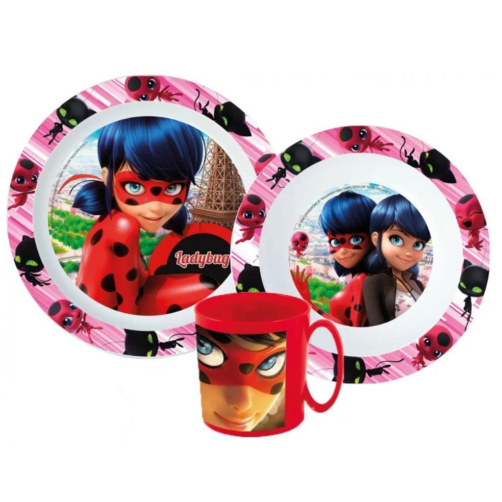 Miraculous - Ladybug Kindergeschirr-Set Ladybug Kinder Geschirr-Set 3 teilig Becher Teller Schüssel (3-tlg), 1 Personen, Kuststoff