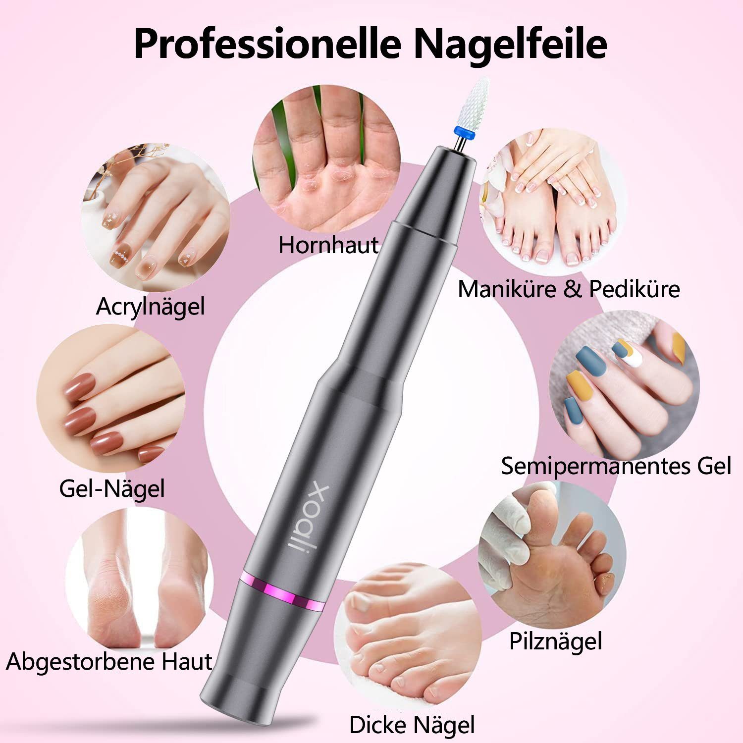 Set elektrischer, Gel-Nägel, Pediküre, semipermanentes Nagelknipser 25000 einstellbare Gel 12-in-1 BUMHUM Geschwindigkeit, Shellac, Nagelknipser Acrylgel Nagelhaut, für und professioneller Maniküre U/min, für Maniküre-Pediküre-Set