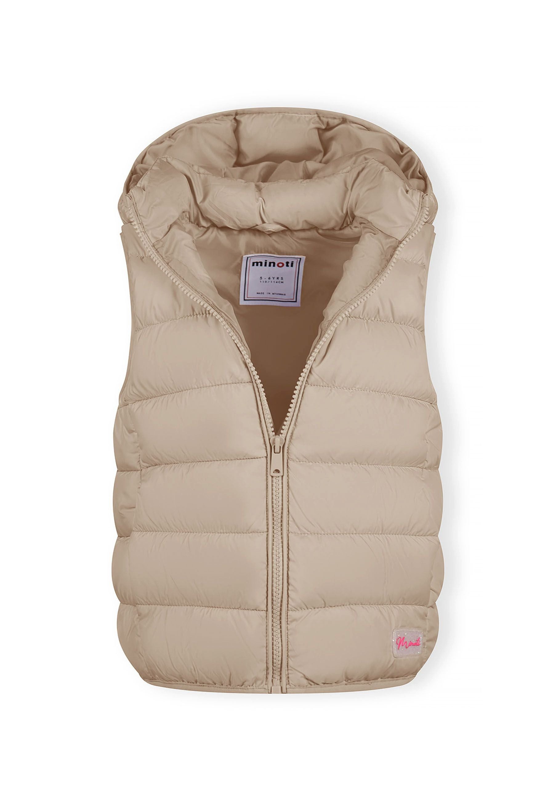 MINOTI Steppweste für Mädchen mit abnehmbarer Kapuze kleines Logo-Patch – Bild 4 von 5