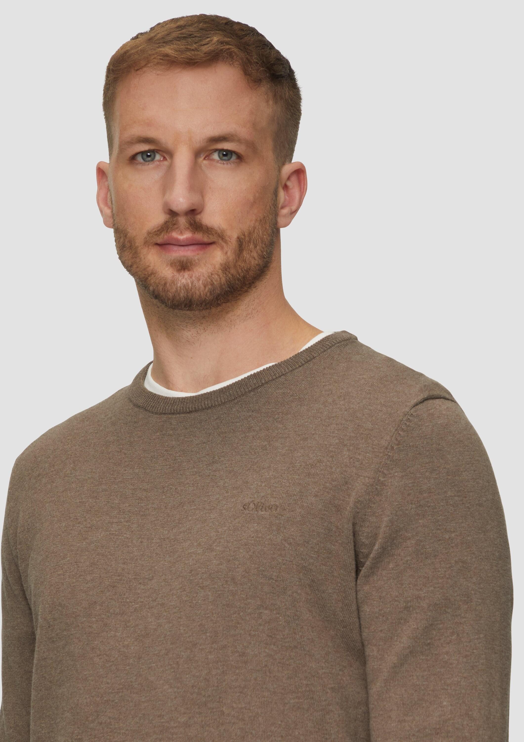 s.Oliver Longpullover Strickpullover Baumwollpullover mit Logo-Stickerei