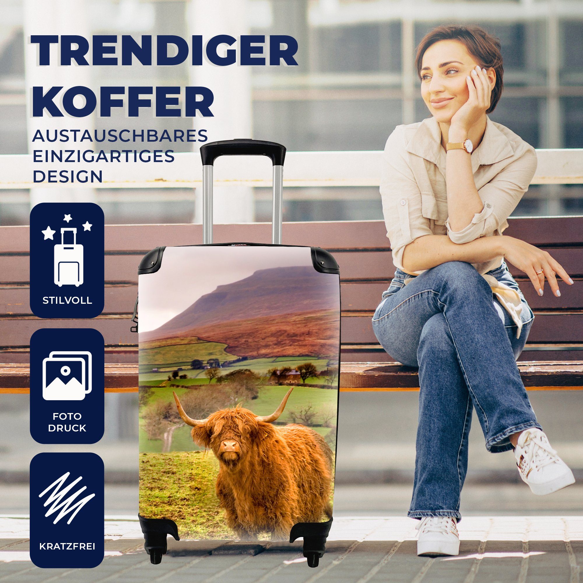 Highlander - Herbst, Reisetasche Handgepäckkoffer Schottischer Handgepäck rollen, für Ferien, mit Berg MuchoWow Reisekoffer 4 - Rollen, Trolley,