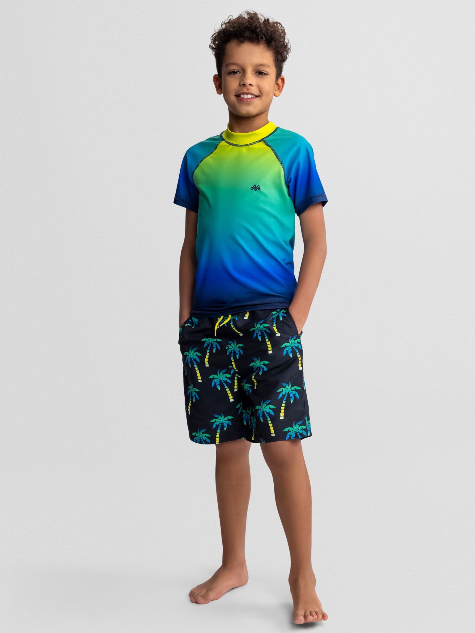 MINOTI Badeshorts mit Palmenprint und Ombré-Effekt, in Schwarz (2-er Pack)