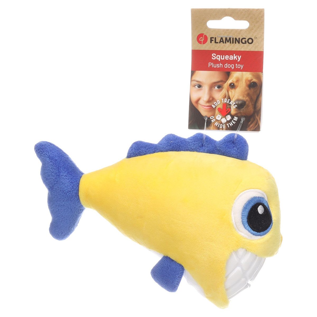 Flamingo Tierkuscheltier Hundespielzeug Gebla Fisch gelb