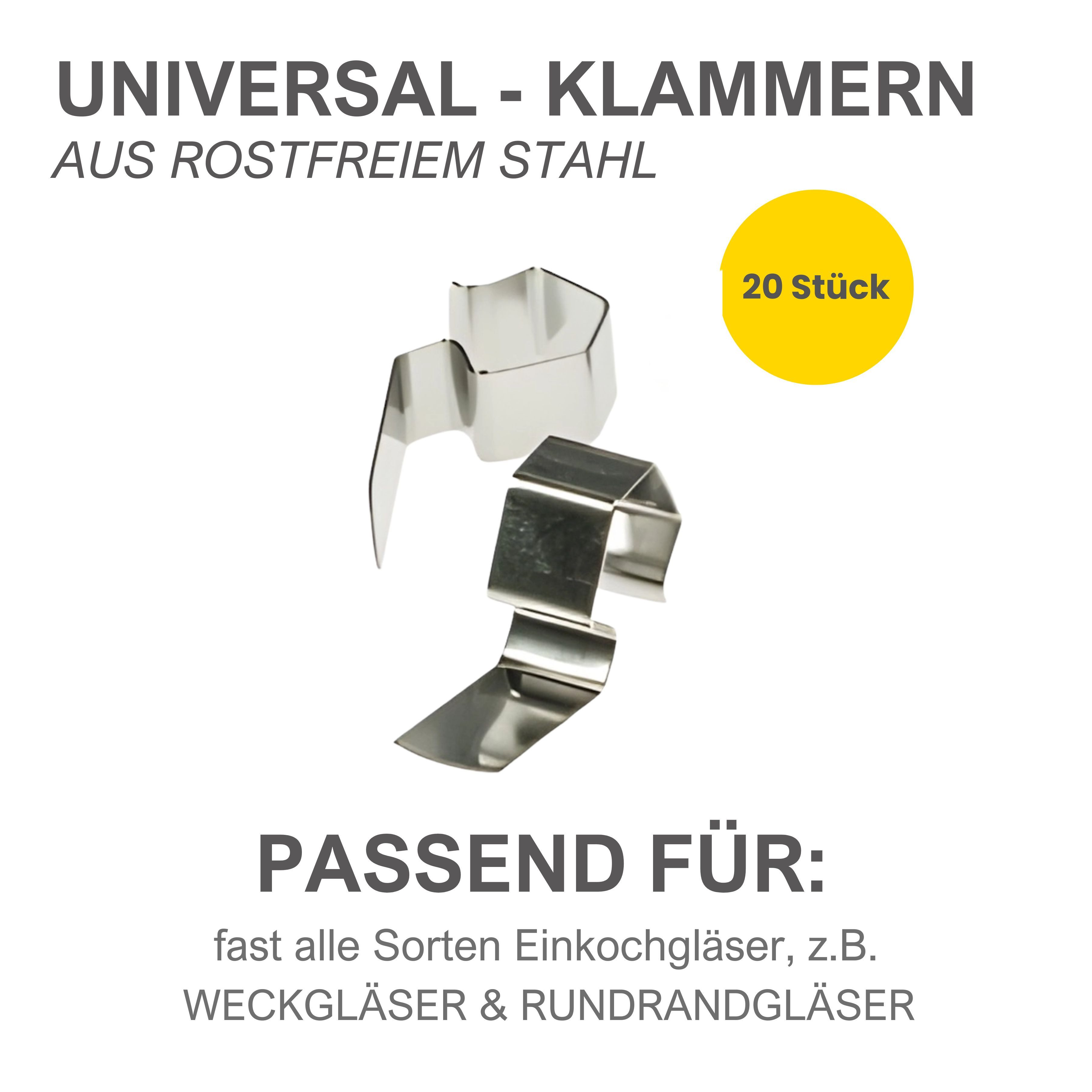 mikken Einmachglas Einmach-Set für 10 Weckgläser WECK Gummiringe 54x67 mm & Klammern, (Einmachset, Zubehör zum Einmachen und Einkochen), luftdicht, RR60, für Weck-Gläser & Rundrand-Gläser mit Ø 6 cm
