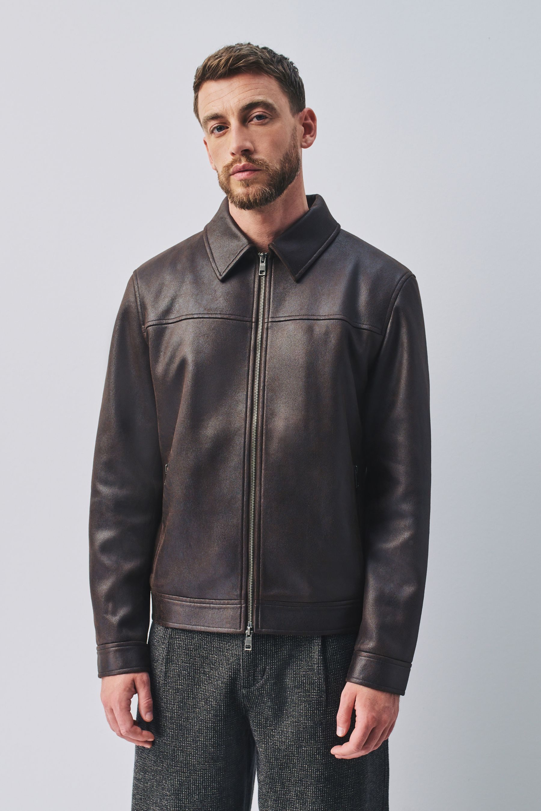 Next Lederjacke Kunstlederjacke mit durchgehendem Reißverschluss (1-St)