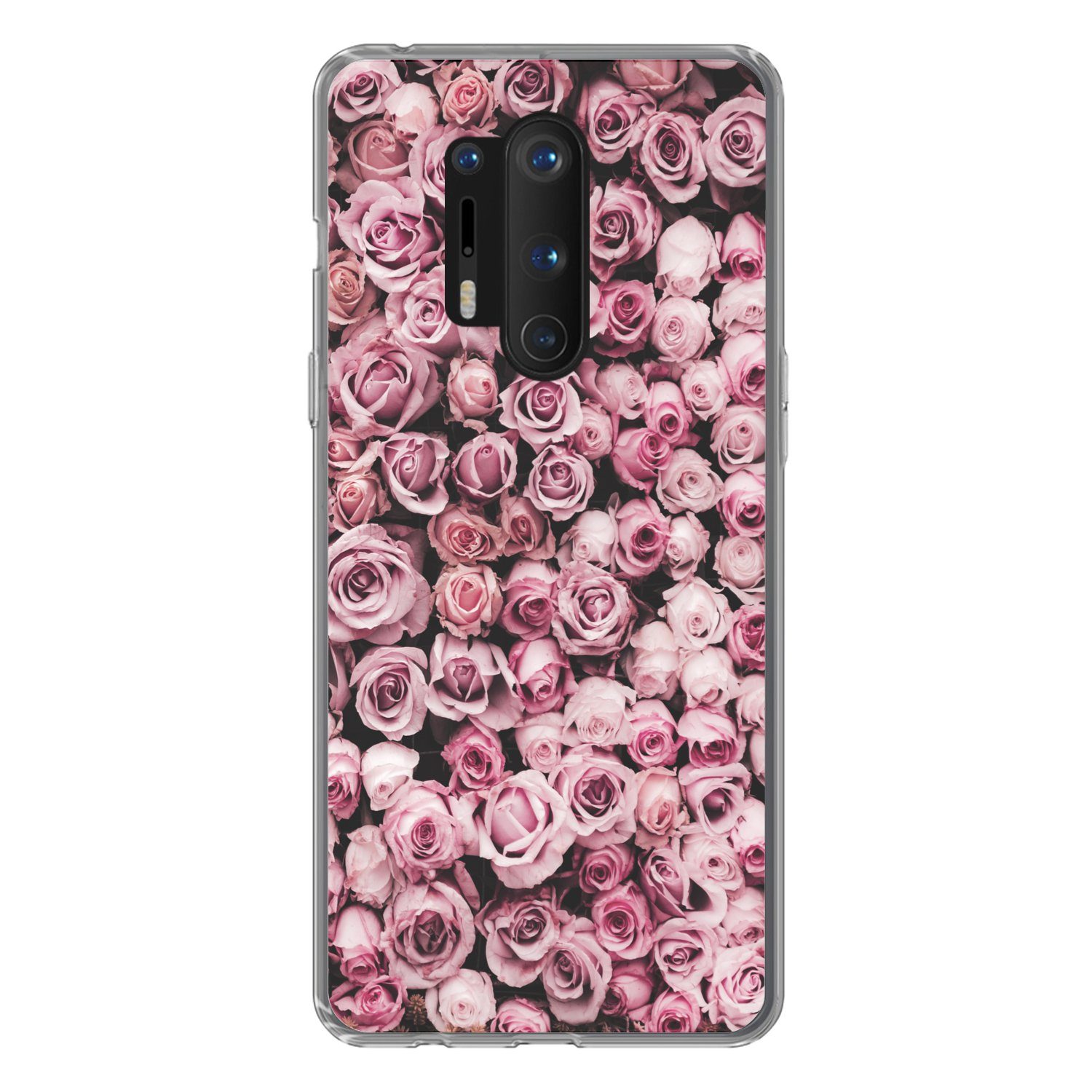 MuchoWow Handyhülle für OnePlus 8 Pro Blumen - Rosen - Natur - Rosa - Botanisch, Phone Case, Silikon, Schutzhülle Dünn
