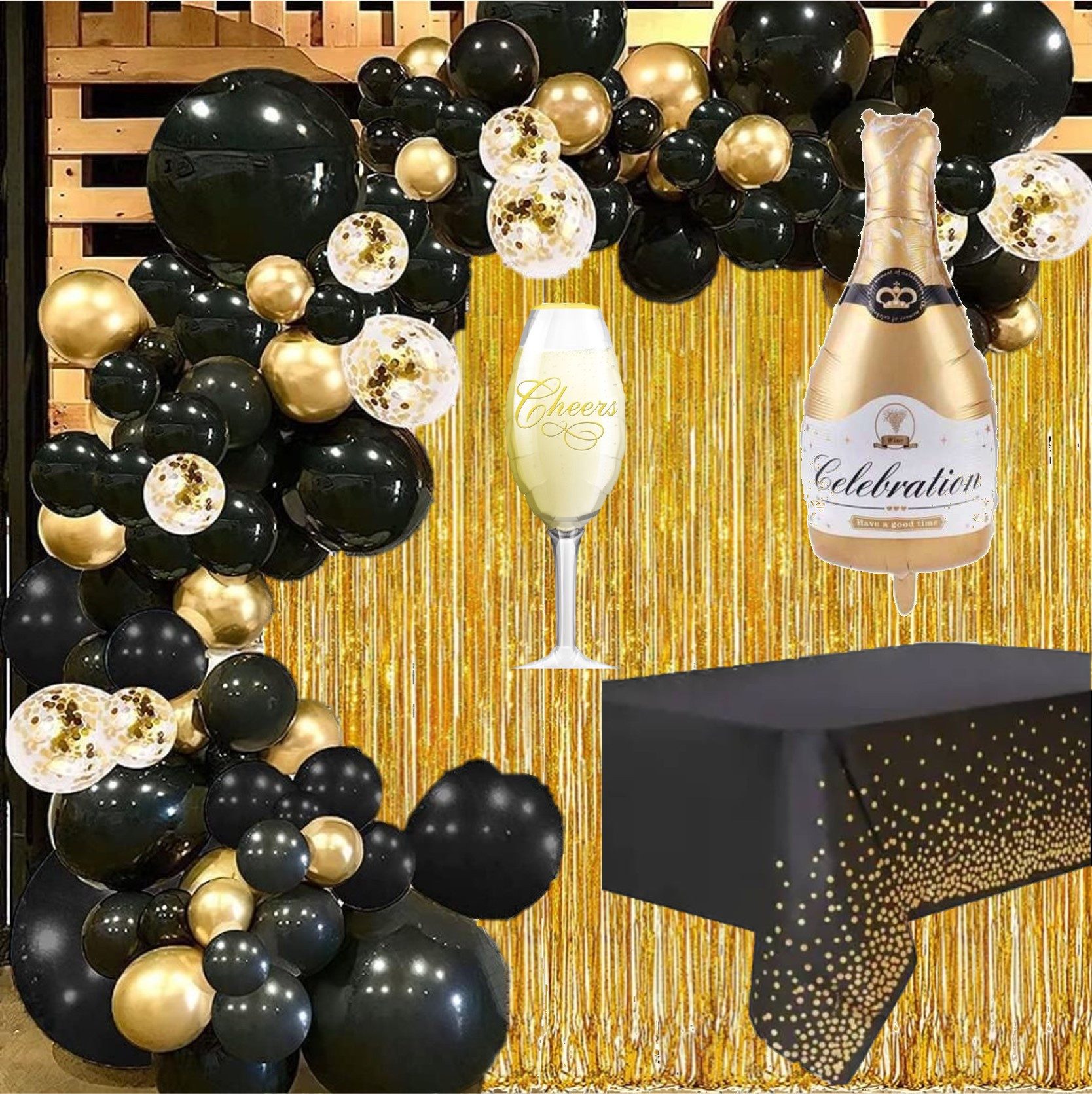 Party Flamingo Aufblasbares Partyzubehör Girlande schwarz gold Party Deko Geburtstag Feier Tischdecke Vorhang