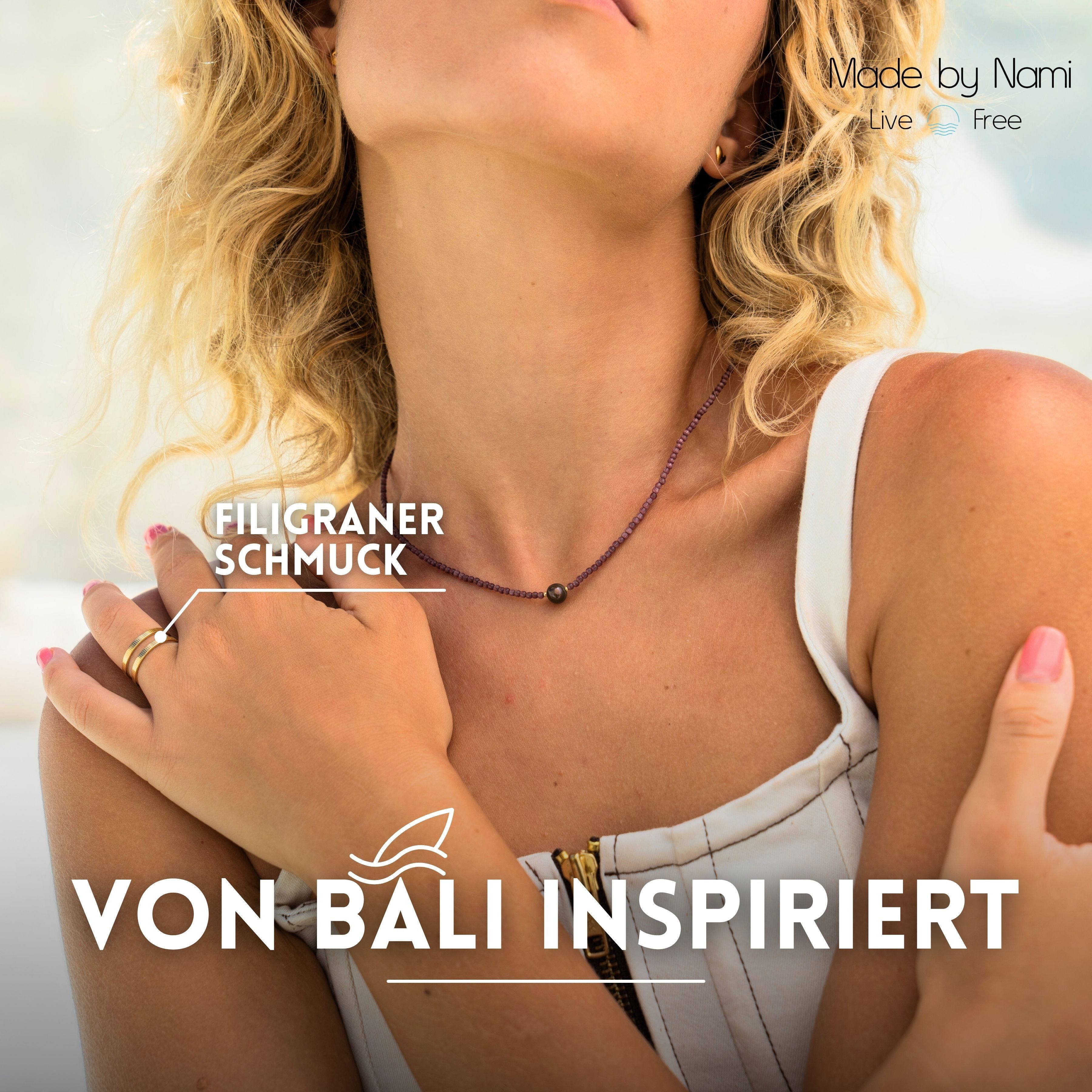 Made by Nami Fingerring Breiter Goldener Boho Edelstahl Ring Doppelsträngig Design, Damen Schmuck Größenverstellbar & Wasserfest