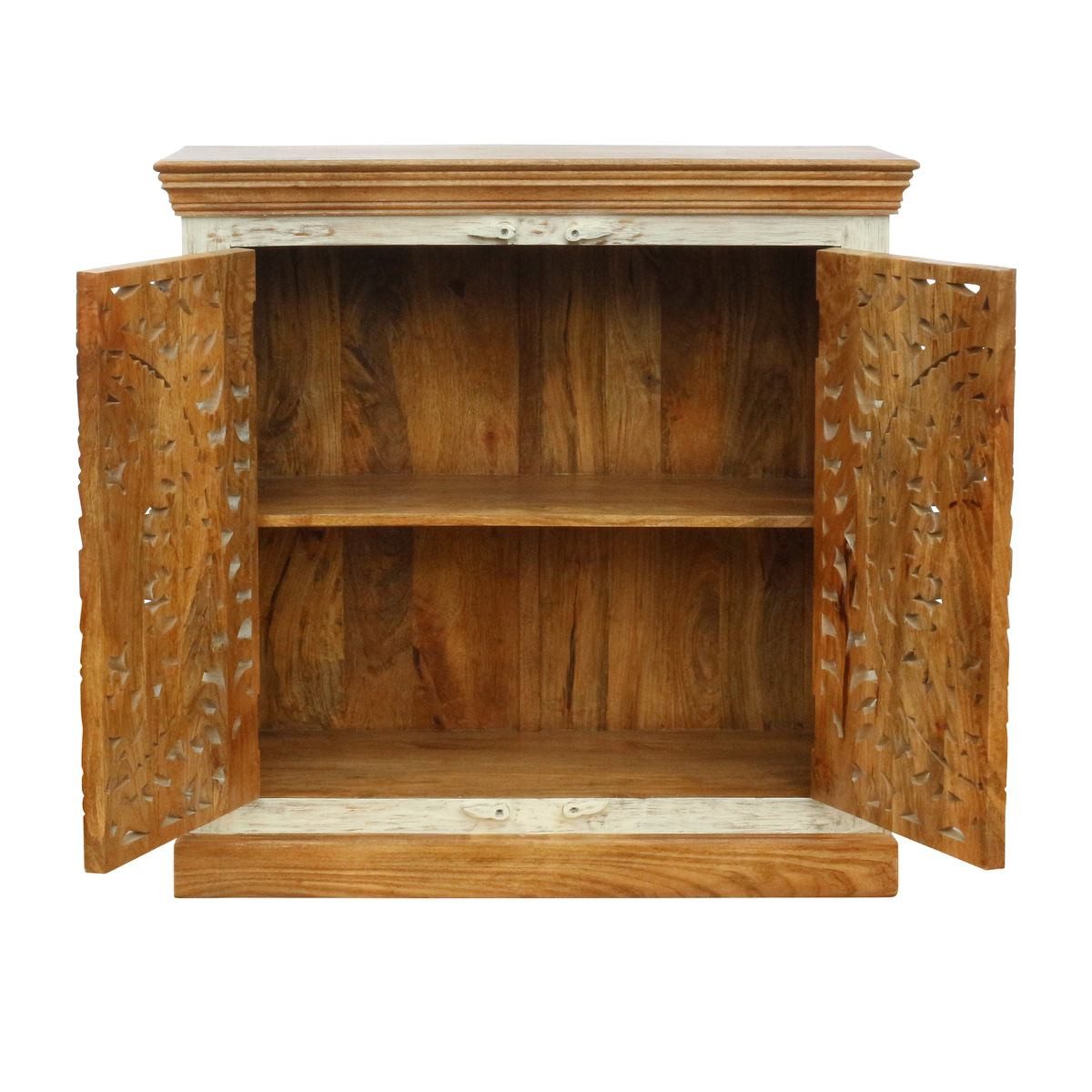 Oriental Galerie Unterschrank Sideboard Benisha Braun Weiß Indien 90 cm Kommode Massivholz Schrank Boho Möbel