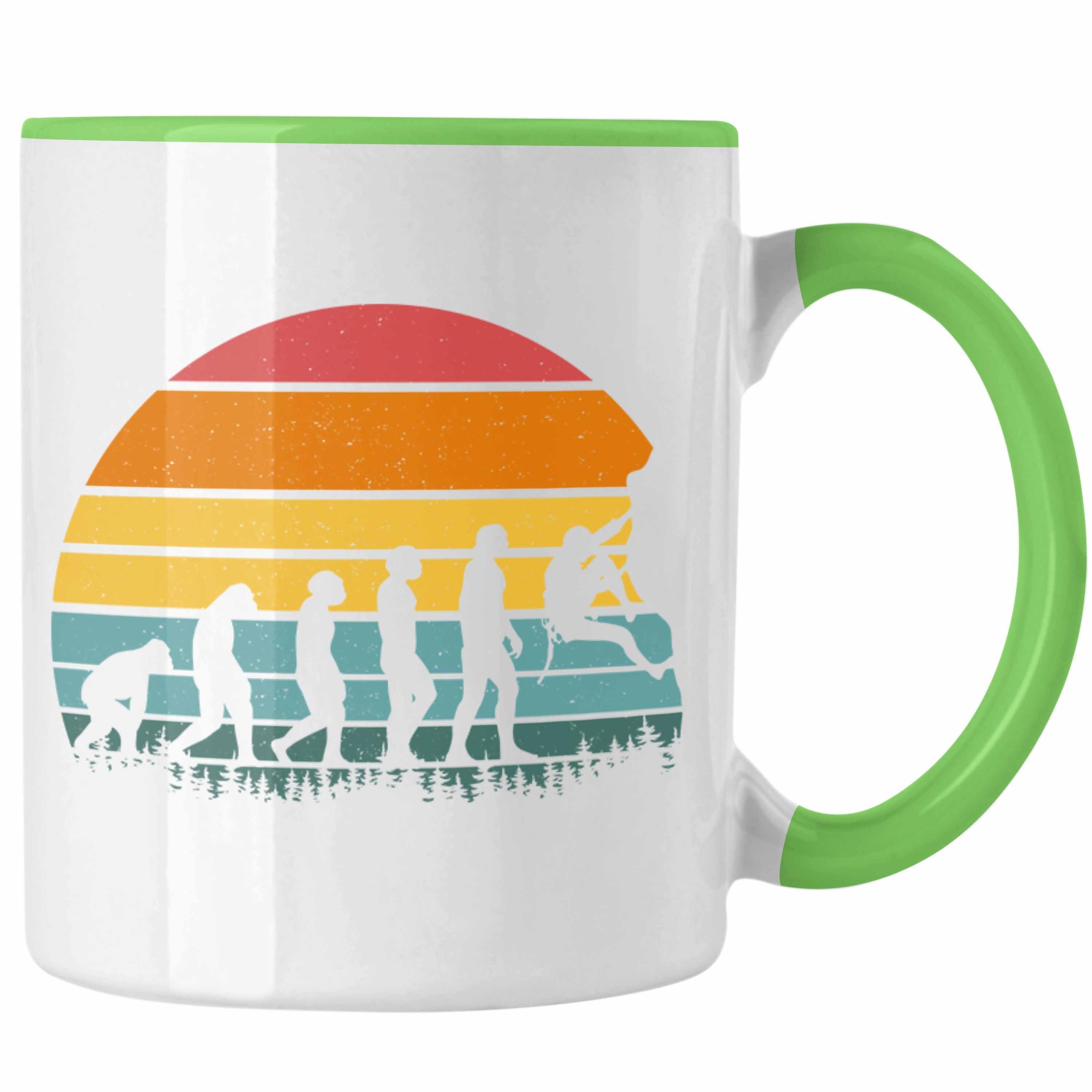 Geschenk Trendation Tasse Evolution Boulder Bergsteigen Trendation - Klettern Berge Tasse Grün Geschenkidee