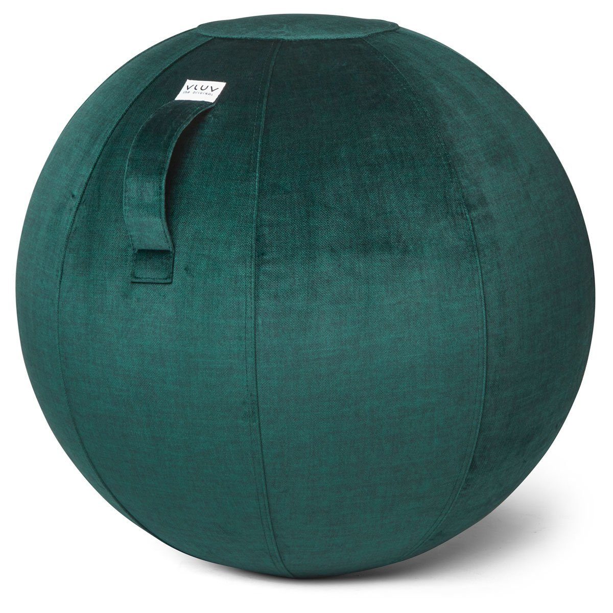 VLUV Sitzball BOL VARM Stoff-Sitzball in Forest (Grün), Ø 60cm-65cm, Samt-Möbelbezugstoff - robust, formstabil, mit Tragegriff und Bodenring