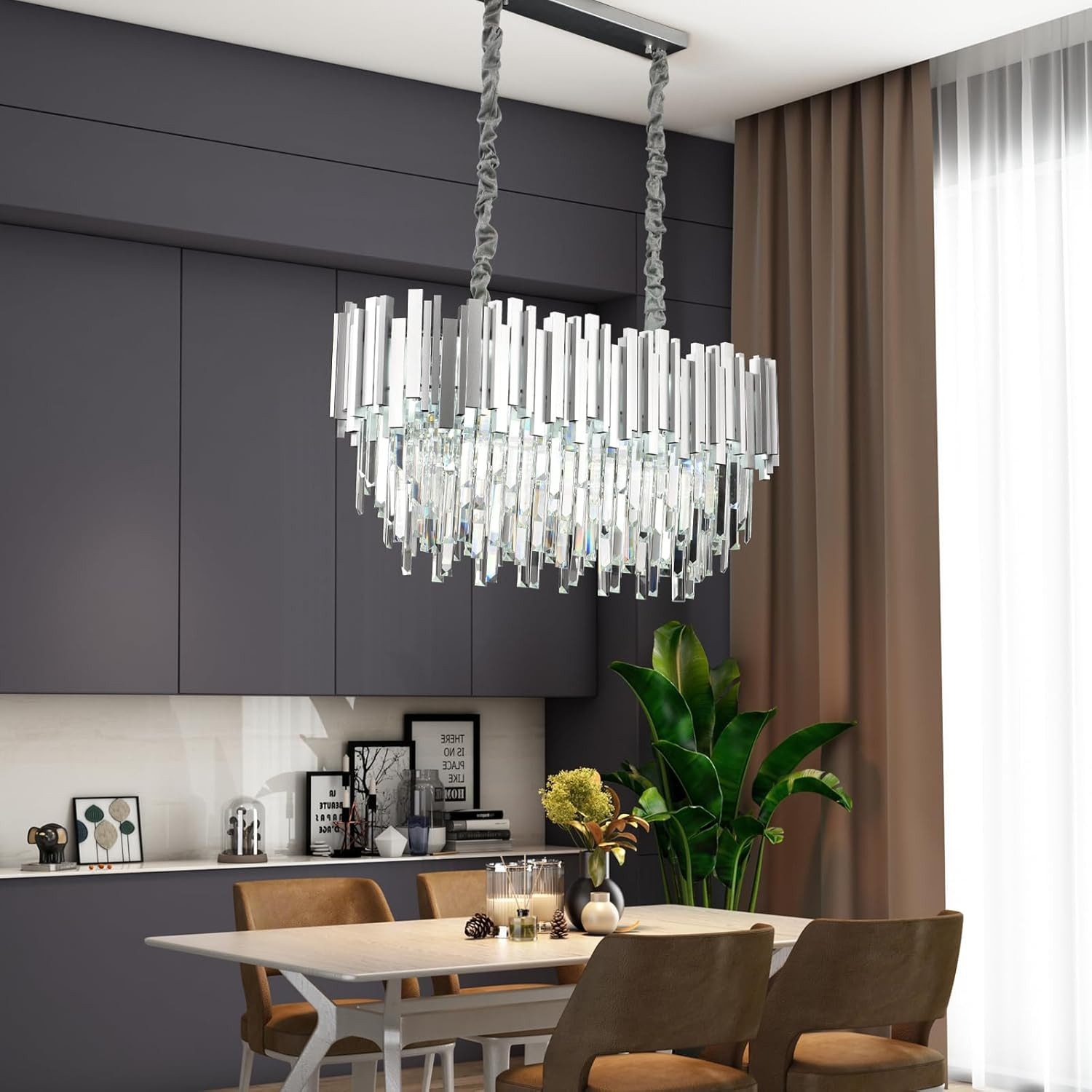 RRBEST Kronleuchter Kristall Leuchte, Kristall Deckenleuchte Silver, E14 Lichter, für Esszimmer, Küche, Wohnzimmer, Schlafzimmer, Flur, Café, Bar