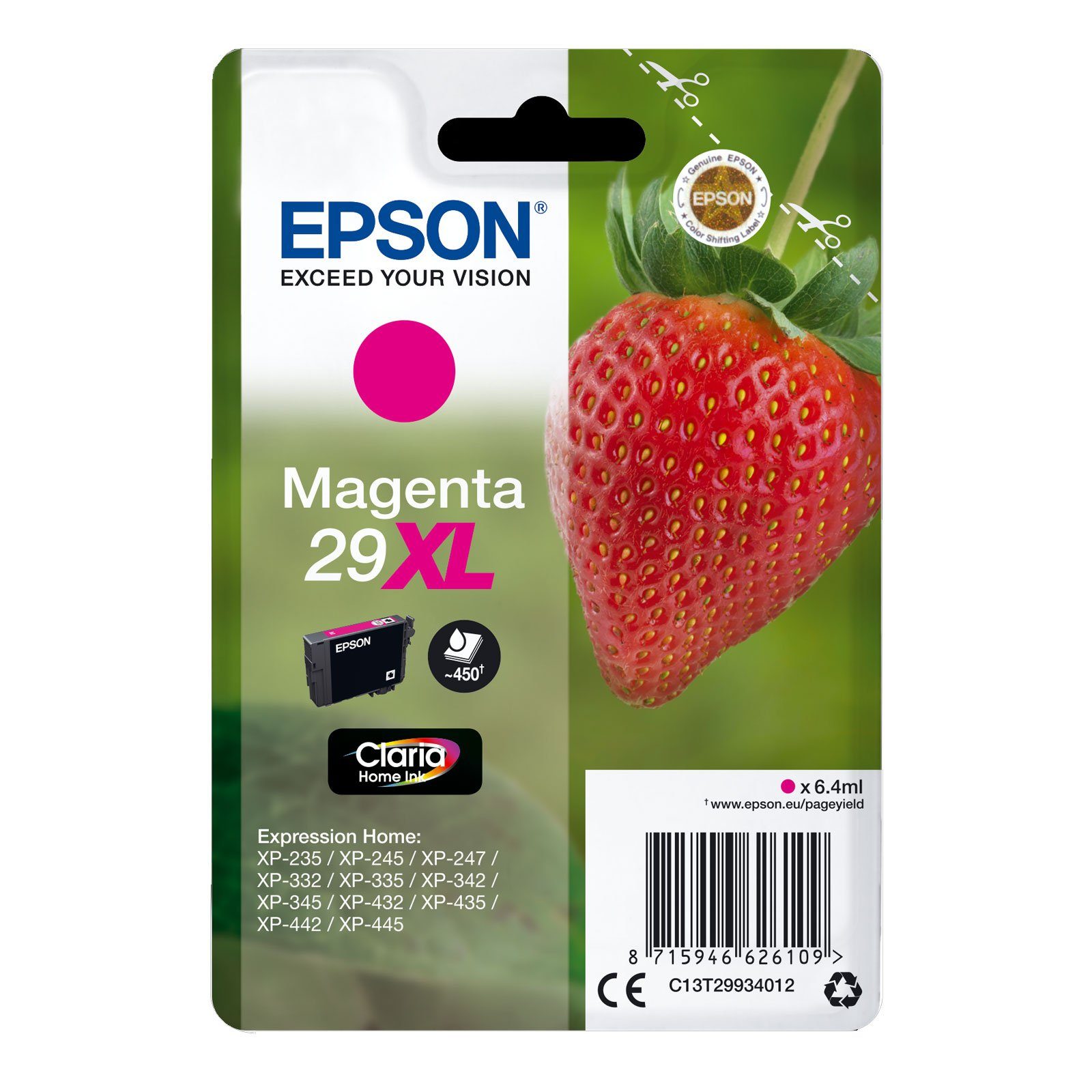 29XL Ink Singlepack "Erdbeere" Claria Home Epson Magenta Tintenpatrone Serie