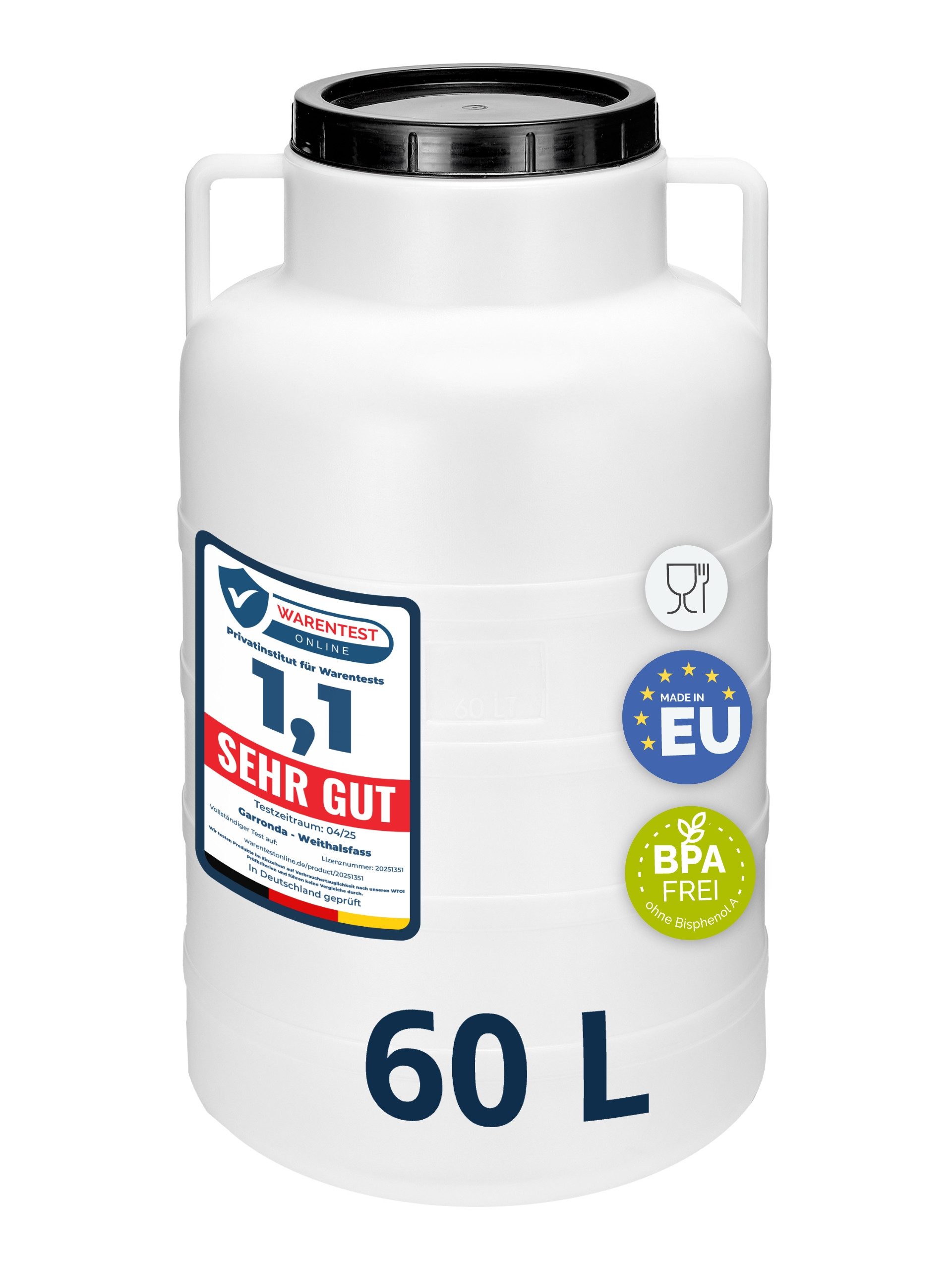 Garronda Regentonne 60L Twist Lebensmittelfass Sauerkrautfass Hobbock Garten GD-0078, Weiß, 60 l, (1-tlg) – Bild 2 von 5