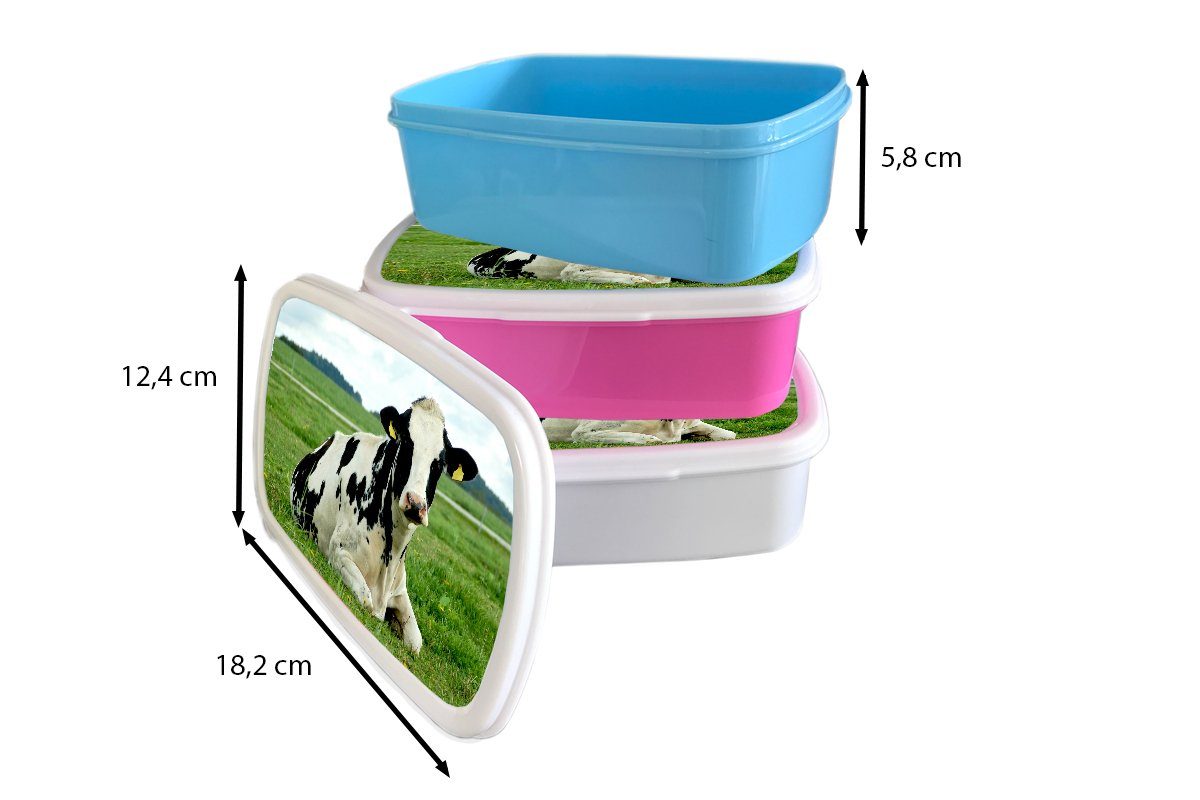MuchoWow Lunchbox Berg, Gras (2-tlg), Tiere Kunststoff Brotdose für Brotbox Kunststoff, Kinder, rosa - - Erwachsene, - Mädchen, Snackbox, Kuh