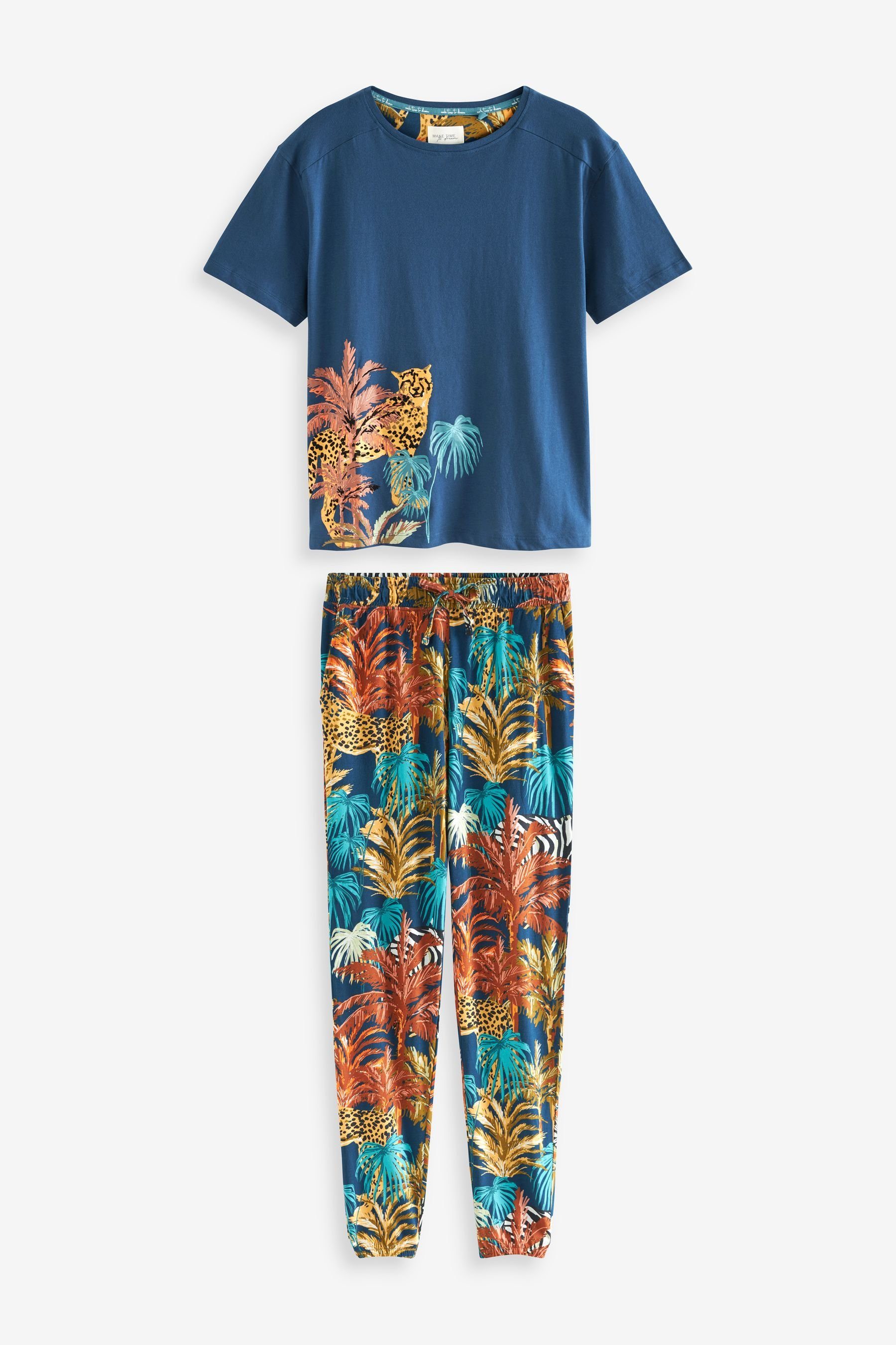 Baumwoll-Pyjama (2 Kurzärmeliger Navy Next Jungle Blue Pyjama tlg)