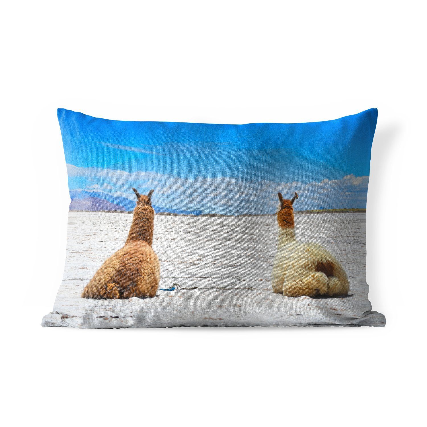 Dekokissenbezug, Tiere Dekokissen Sand, - Polyester, Lama MuchoWow Kissenhülle - Outdoor-Dekorationskissen,