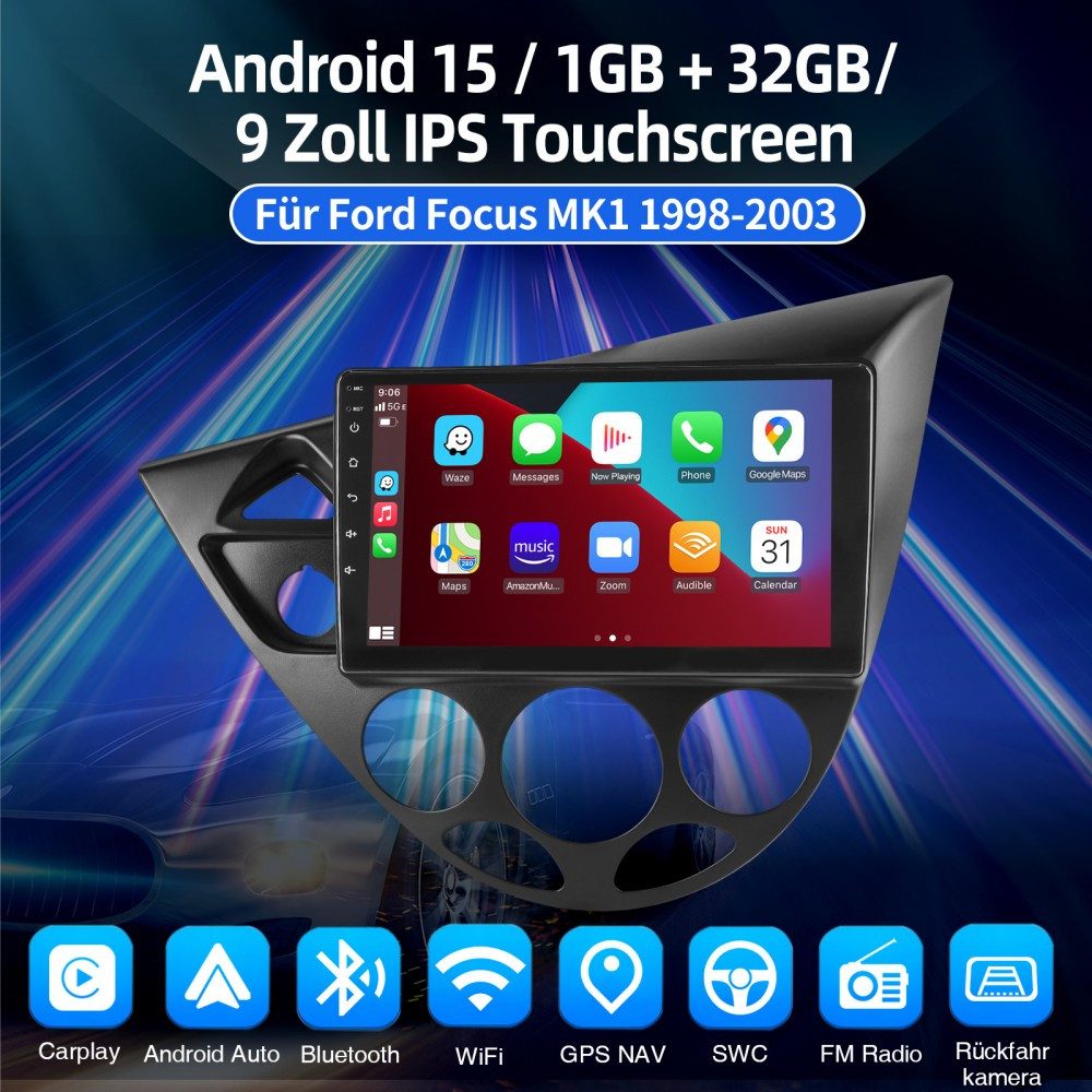 ESSGOO DAB+ Android15 Autoradio Carplay Navi GPS Für Ford Focus MK1 1998-2003 Autoradio (RDS, 4+64GB(optional), Digitalradio (DAB), FM, AM, Carplay Android Auto Bluetooth EQ USB GPS Navi WIFI Touchscreen)