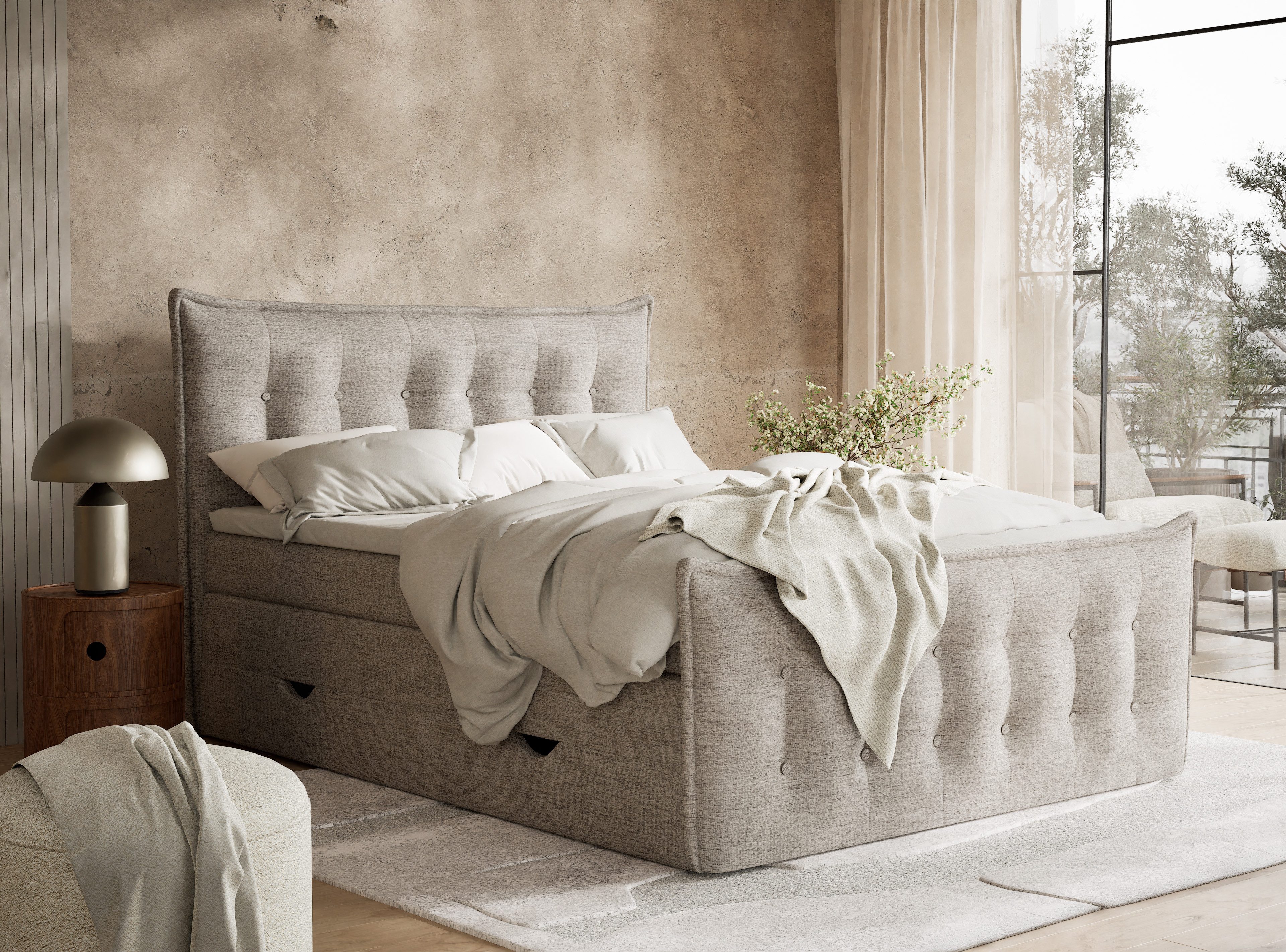 Maison de Rêve Boxspringbett Fatu mit Bettkasten (Komplettbett mit Matratzen, Kopfteil und Topper), Boxspringbett mit Matratzen H4, Doppelbett, inkl. Visco-Topper