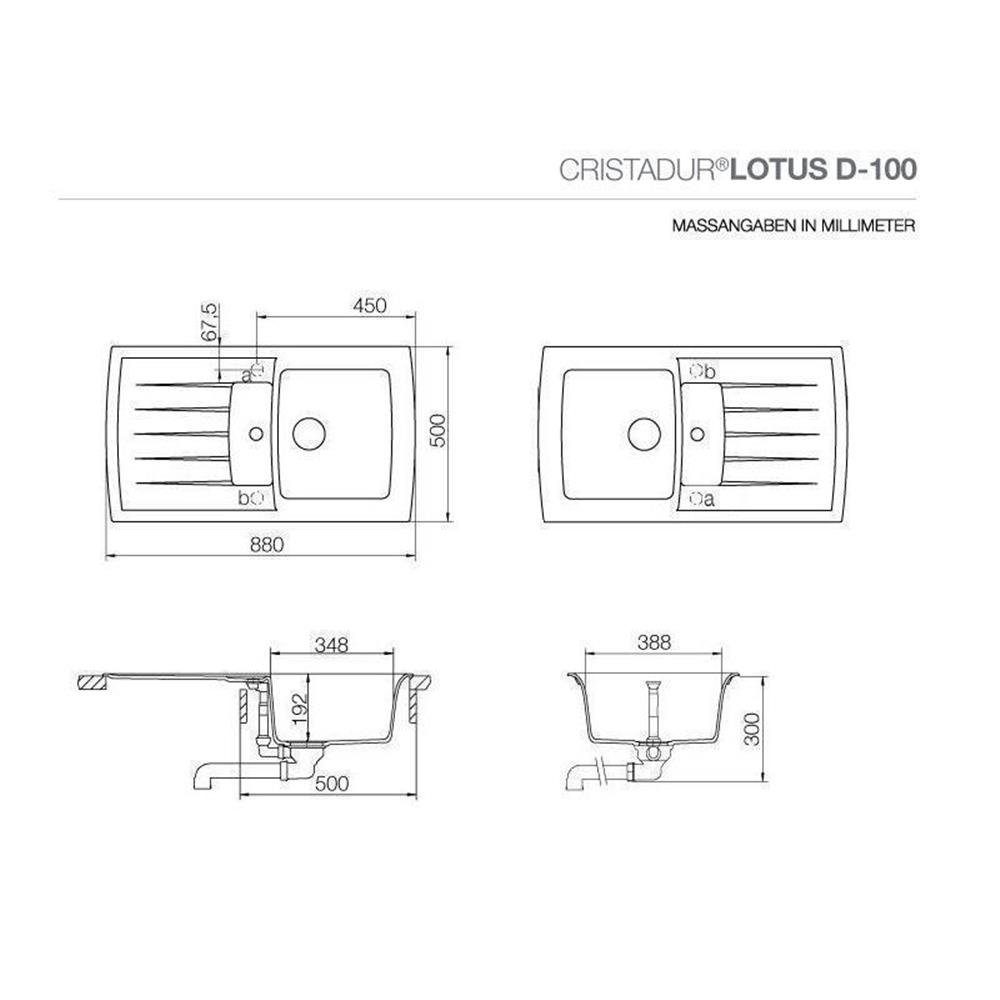 cm D-100 BRO Cristadur Bronze Unterbauspüle U, 88/50 Schock Lotus Schock Granitspüle