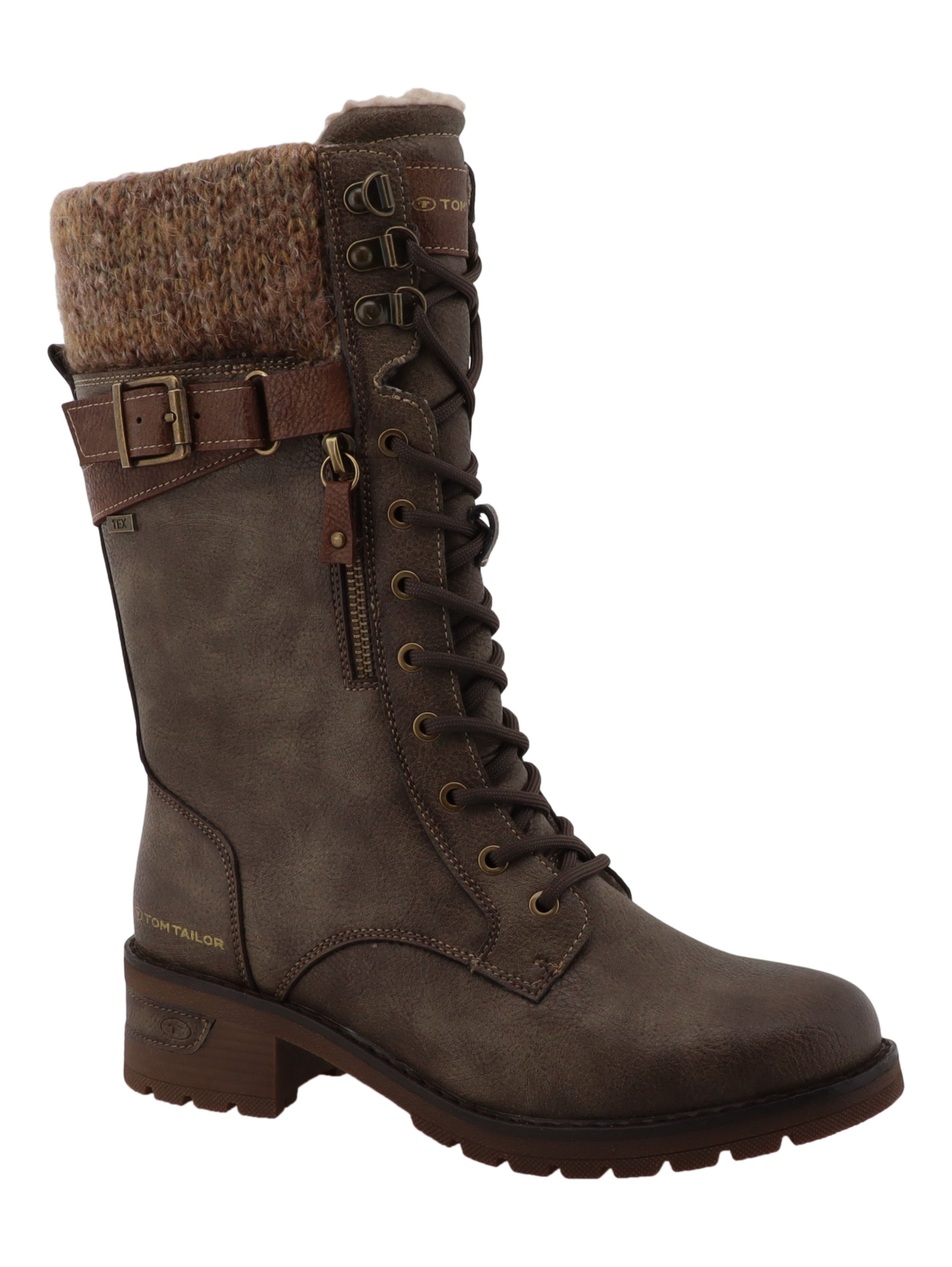 TOM TAILOR Winterstiefel Blockabsatz, Schnürstiefel mit modischem Strickkragen