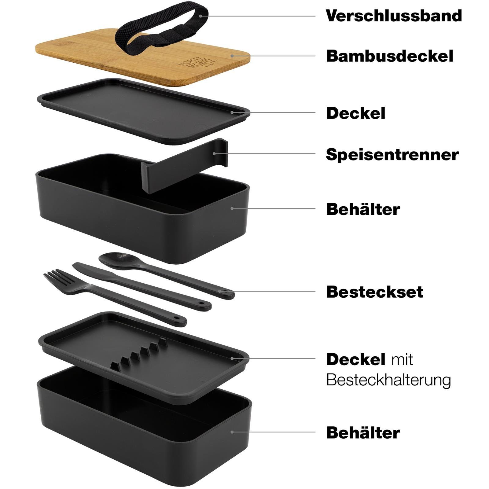Kinder Moritz Besteck-Set (Set), inkl. Bento Elasthan, Moritz Set, Lunchbox Lunchbox Kunststoff, Bambus, & Bento Box - Erwachsene und für