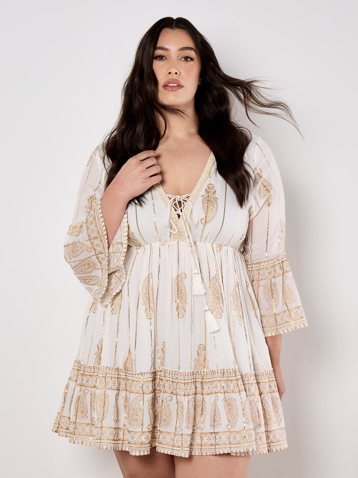 Apricot Minikleid Paisleymuster Minikleid im Boho-Style – Bild 5 von 5