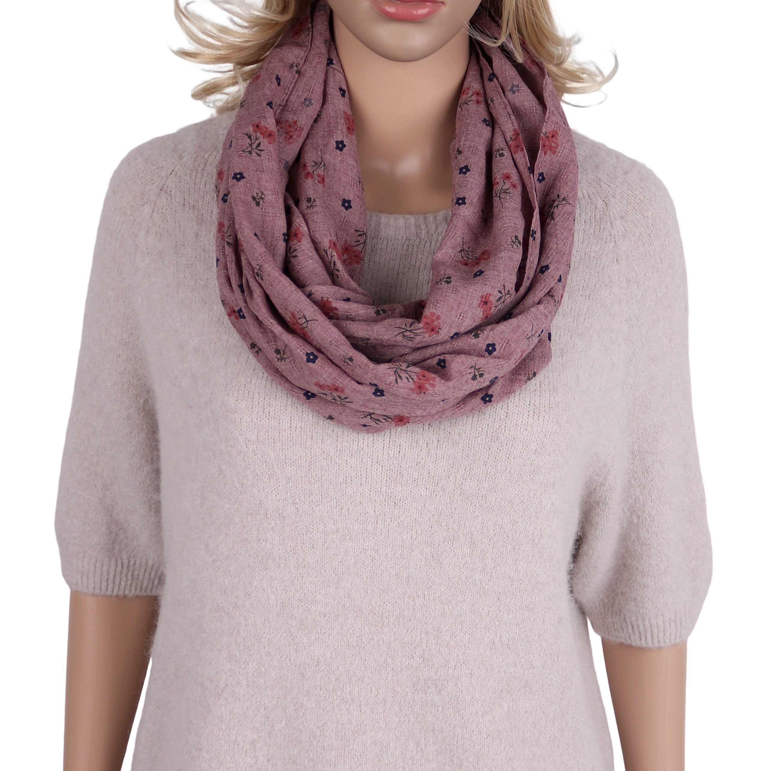 MIRROSI Loop Damen Schal mit Blumen-Muster Weich aus 100% Baumwolle Schlauchschal, (ca. 160x44cm Zweimal um den Hals wickelbar) – Bild 2 von 3
