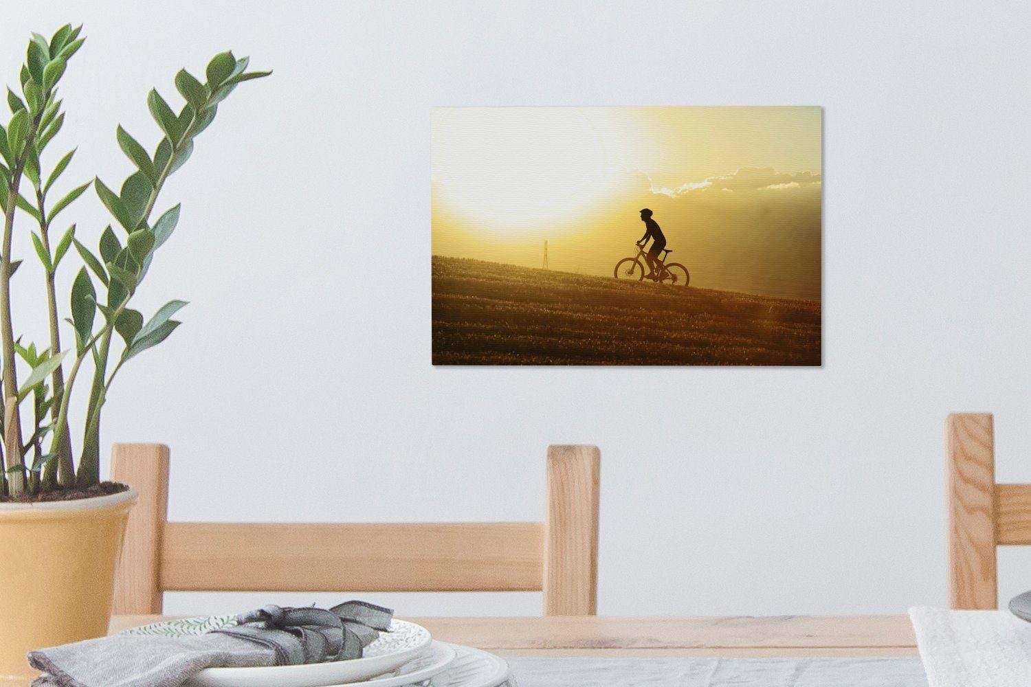 Mountainbiker Aufhängefertig, cm St), ab, Leinwandbilder, Leinwandbild 30x20 OneMillionCanvasses® (1 mit dem Wanddeko, Wandbild Mountainbike steigt