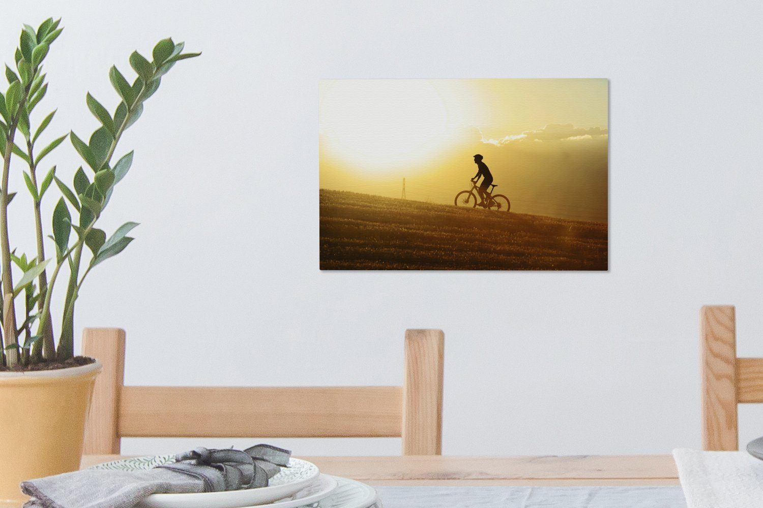 OneMillionCanvasses® Leinwandbild Mountainbiker ab, Mountainbike St), dem Leinwandbilder, 30x20 cm mit (1 Wandbild steigt Wanddeko, Aufhängefertig