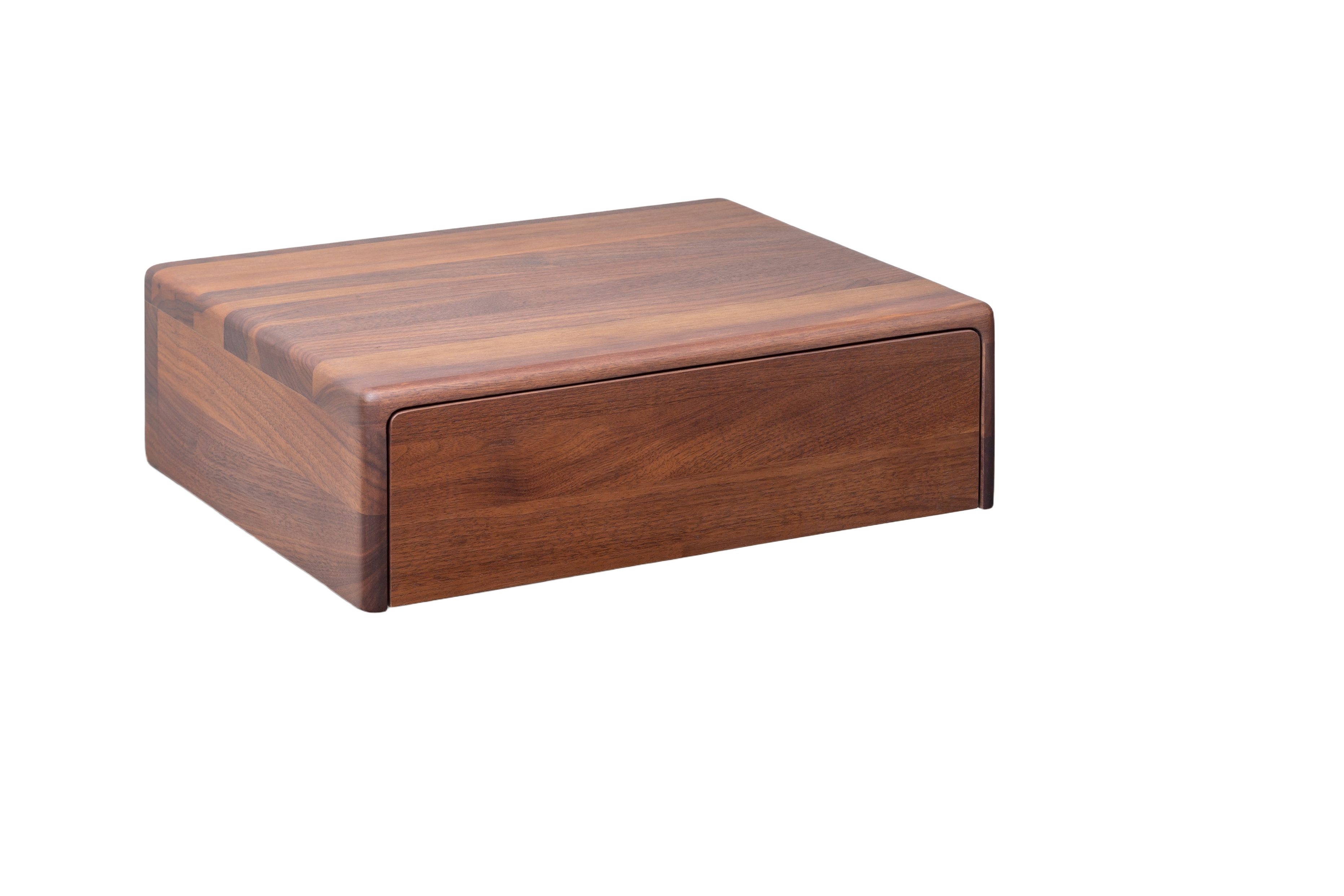 Woodek Design Nachttisch FRANK, Wandregal aus massivem Walnussholz, B 40 cm x T 30 cm x H 12 cm (Schublade mit Metallschienen, 1-St., matt lackierte Oberfläche), hängende und moderne Nachttischkonsole