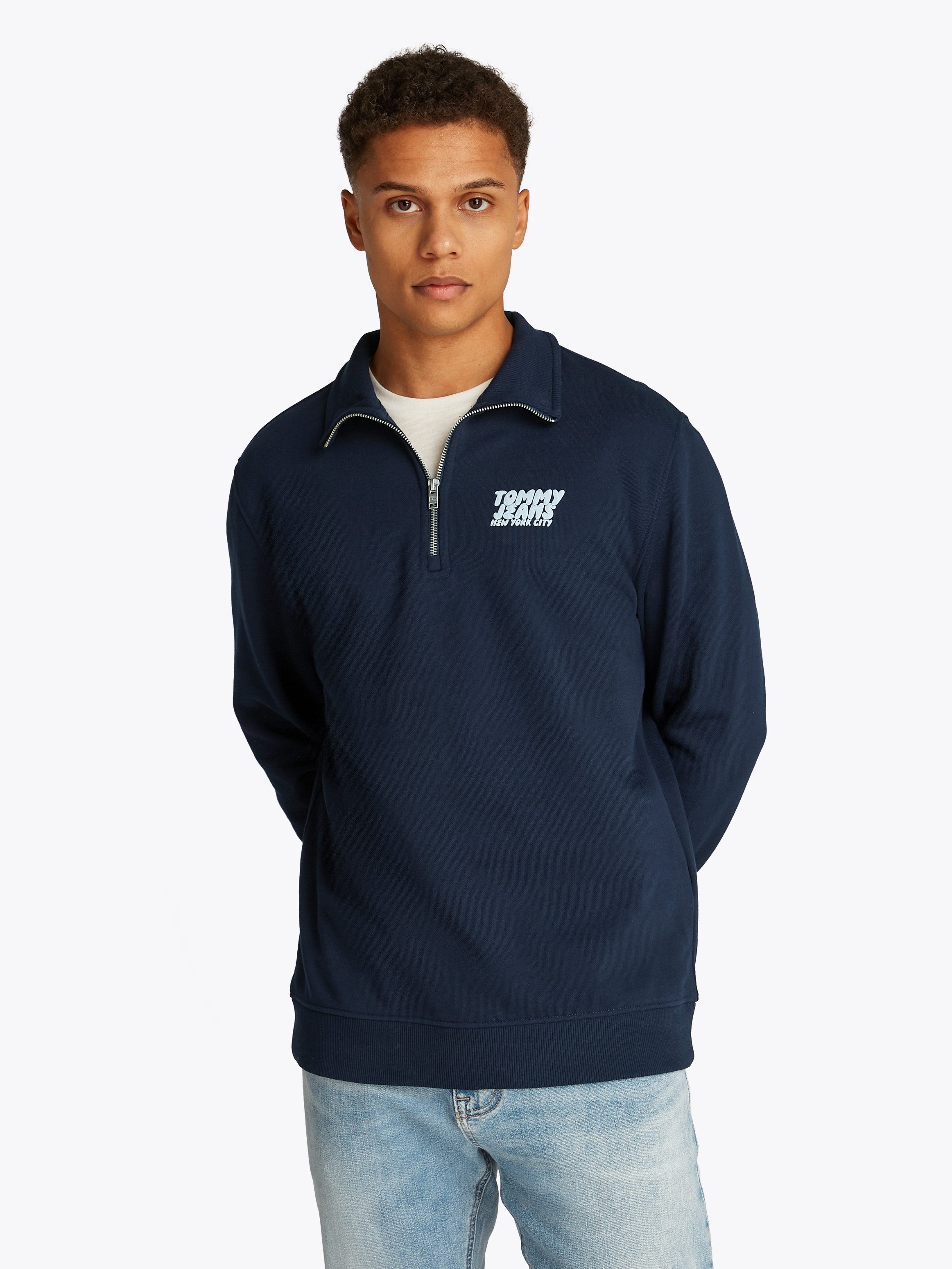 Tommy Jeans Sweatshirt TJM REG BUBBLE QRTR ZIP FRNT/BCK mit großem Rückenpr günstig online kaufen