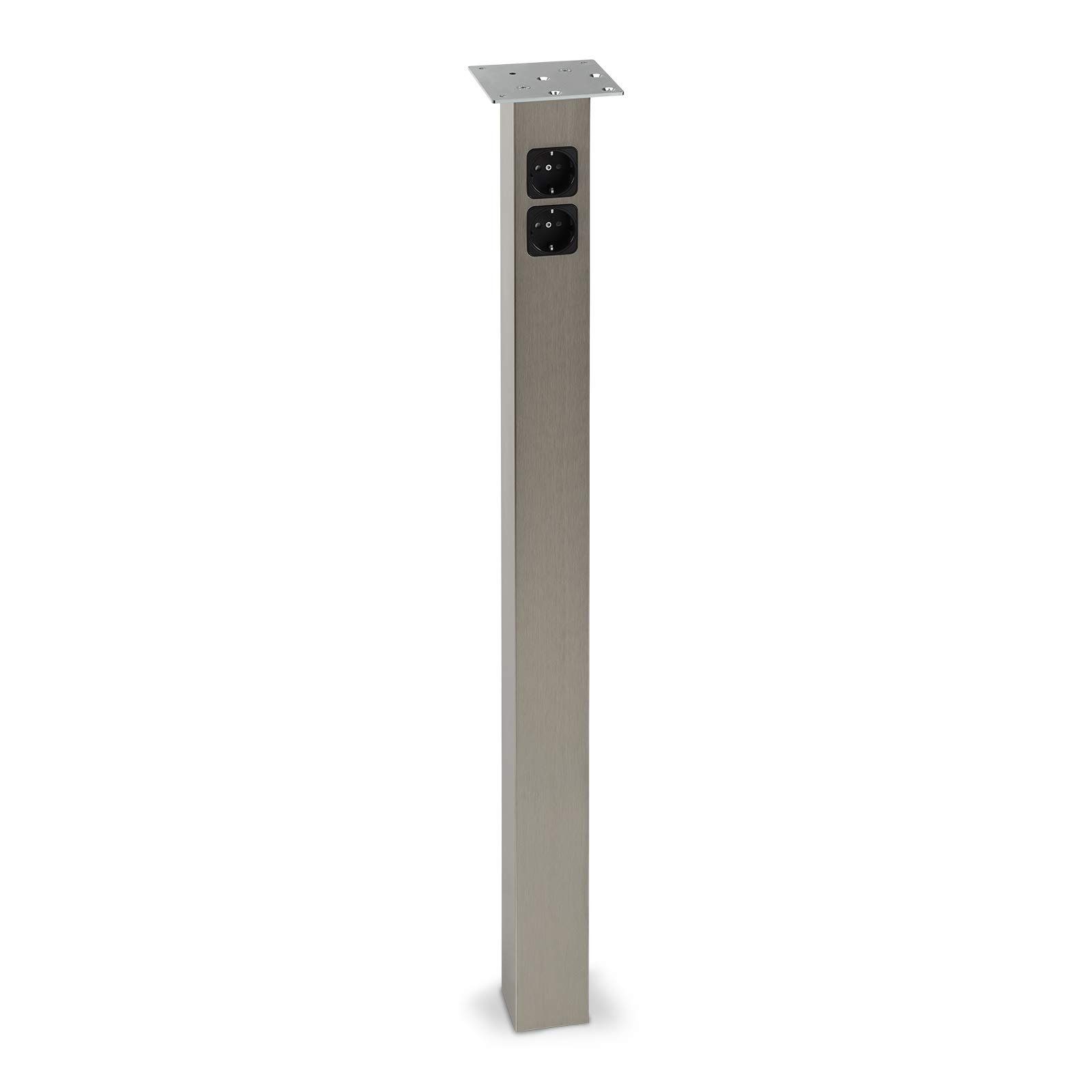 SO-TECH® Tischbein Tischbein Edelstahloptik eckig 70 x 70 mm Höhe: 720-892 mm, Höhe 892 mm verstellbar +/- 5 mm, mit 2 Steckdosen