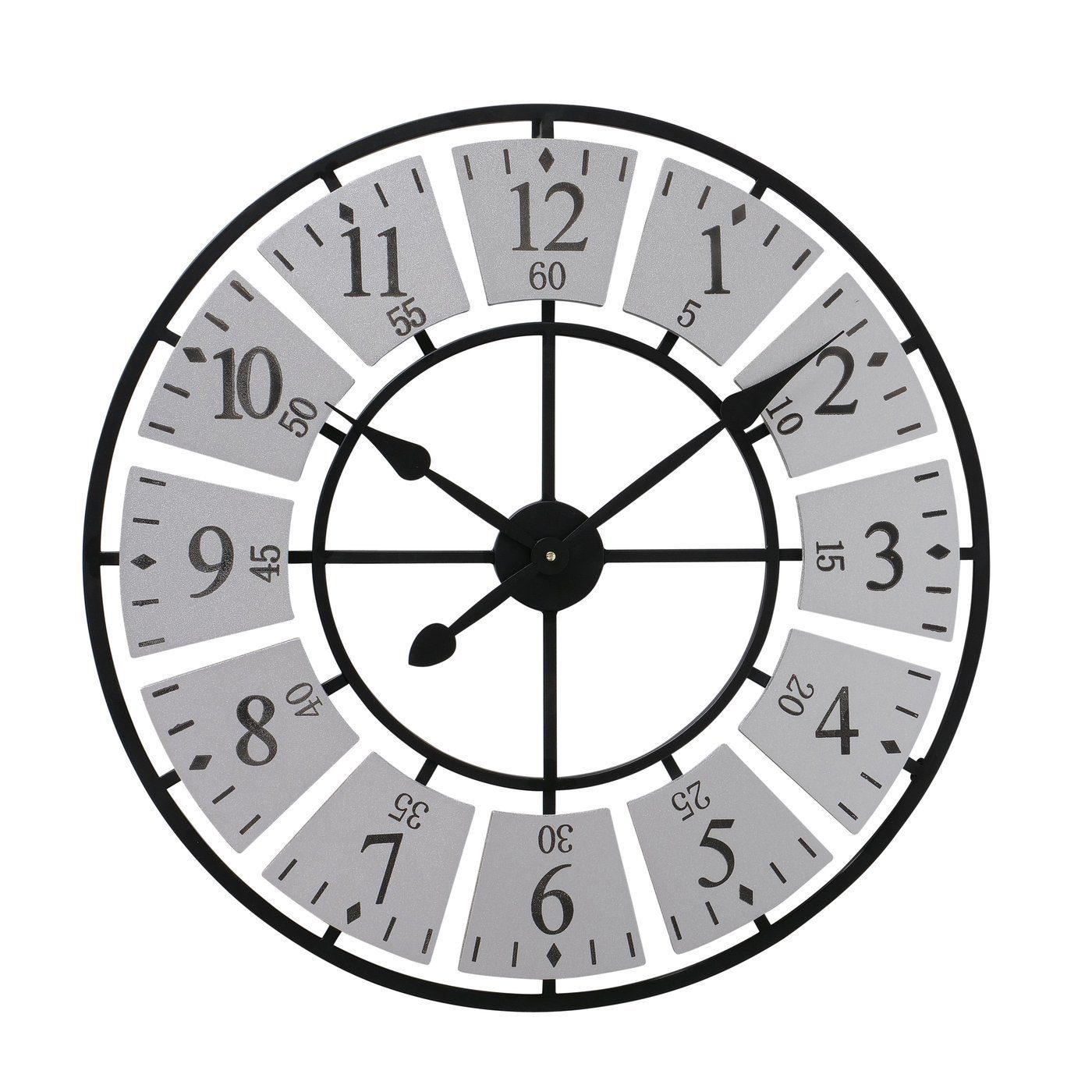 Uhr silber/schwarz B70cm, Metall BOLTZE Wanduhr "Galena" aus in