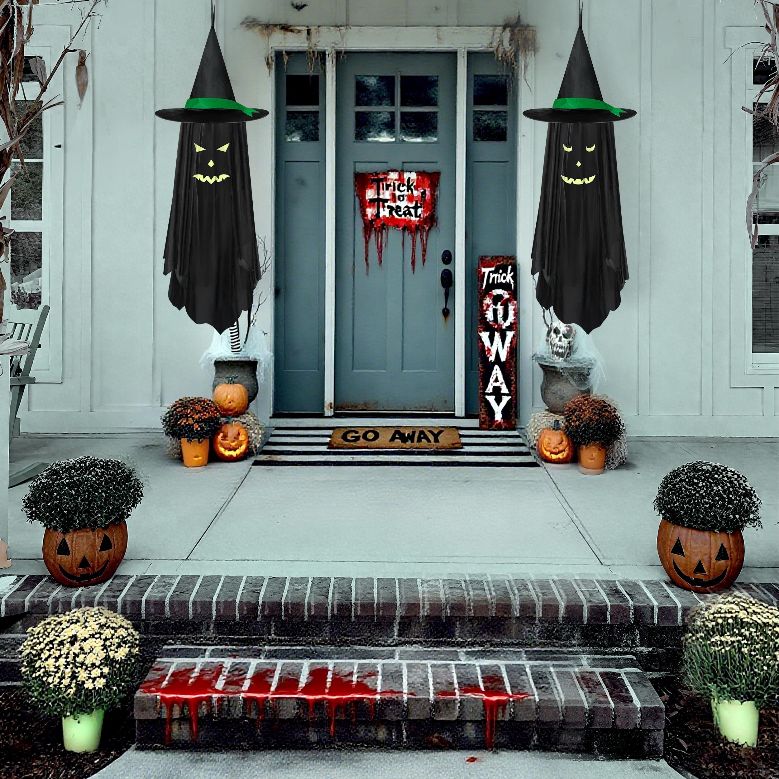 Bomiclss Dekoobjekt Halloween Geister Hängedeko 2er Set, Halloween-Hängedekoration (2 St), Gruseliger Geist Hängefigur Deko,für Garten, Terrasse & Außenbereich