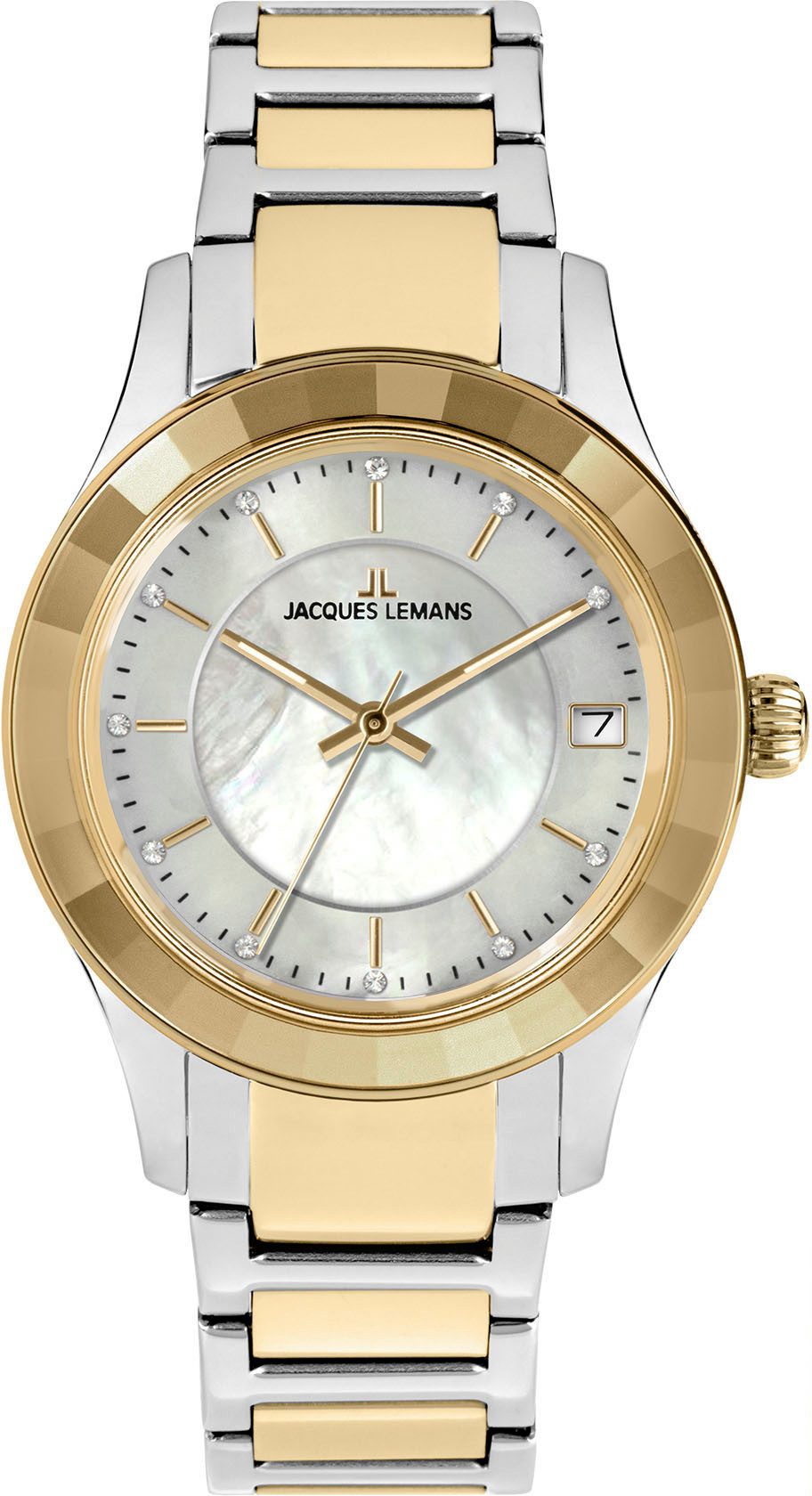 Jacques Lemans Quarzuhr Venice 1-2194F, Armbanduhr, Damenuhr, Edelstahlarmband, Perlmutt-Zifferblatt, Datum