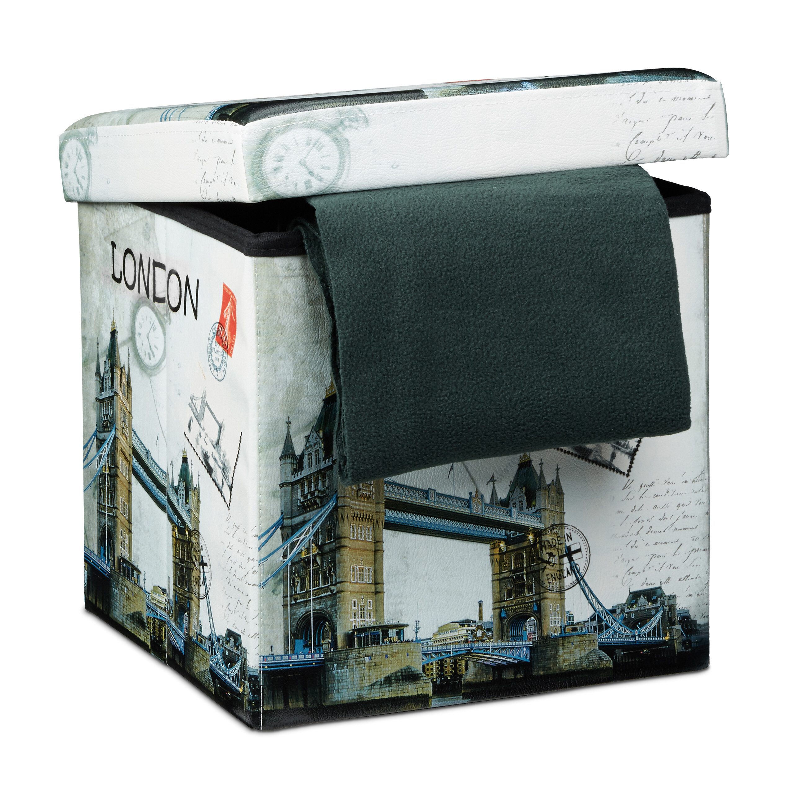 relaxdays Sitzhocker mit Stauraum Trendmotiv, London günstig online kaufen