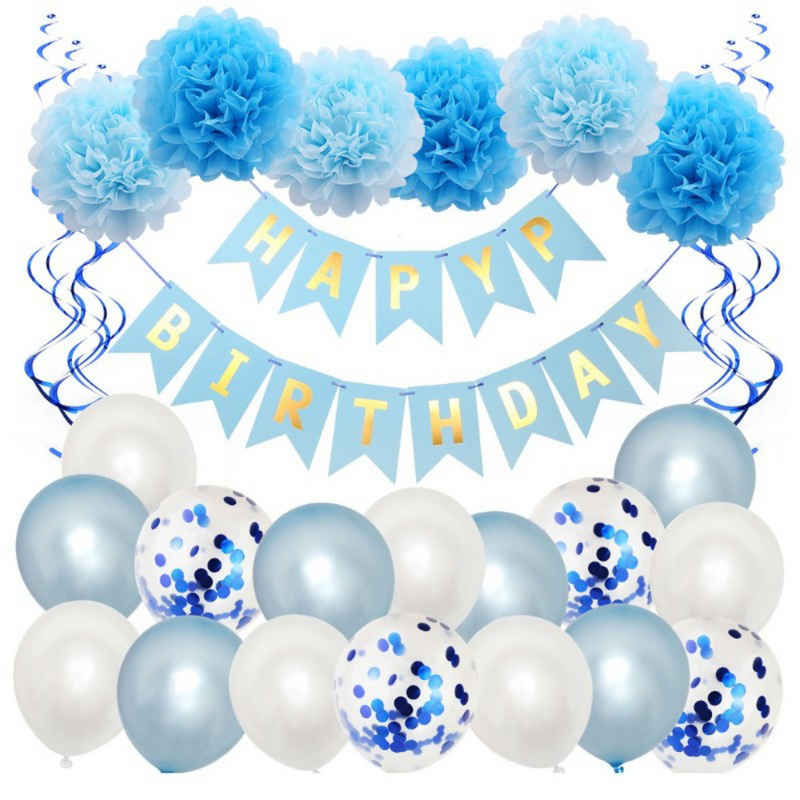 WS-Trend Aufblasbares Partyzubehör Happy Birthday Luftballons Geburtstag Party Deko Set 24 teilig Blau