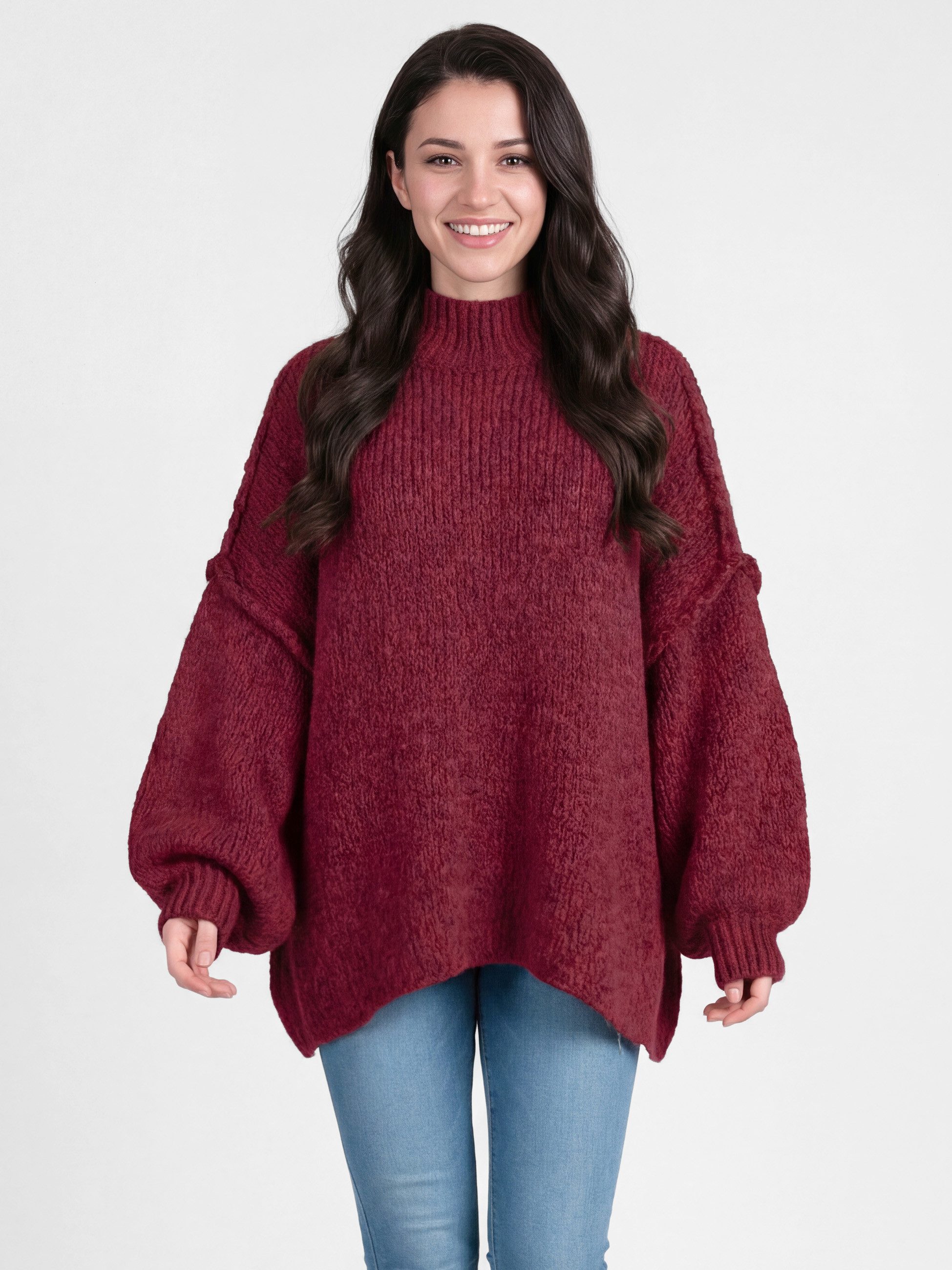 PEKIVESSA Strickpullover Ultra-Oversized Grobstrick-Pullover mit Ziernähten an den Ballonärmeln