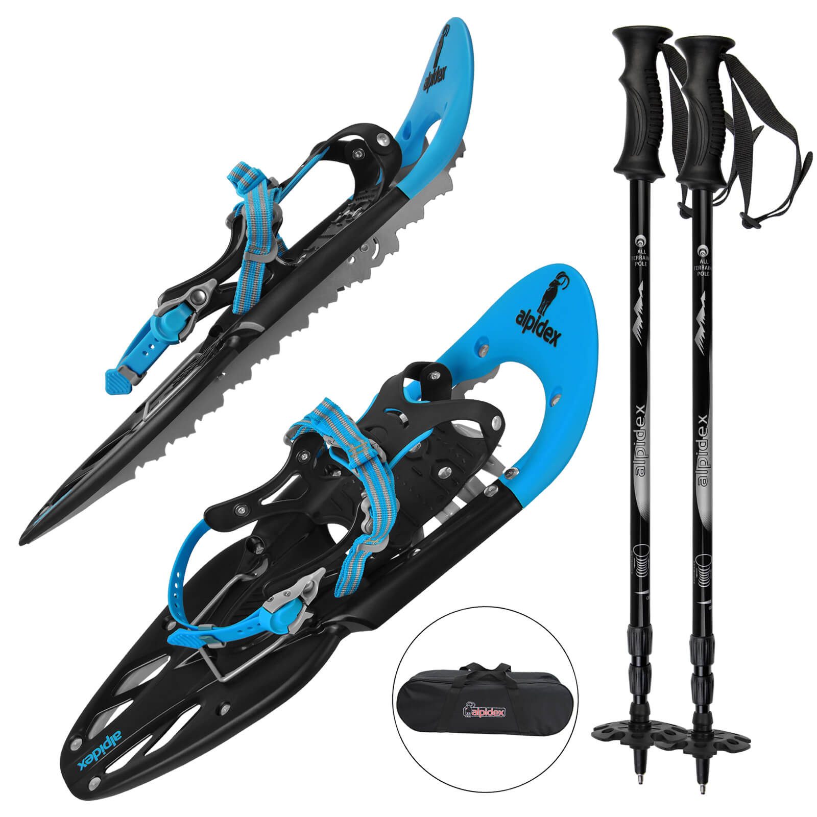 ALPIDEX Schneeschuhe Schneeschuhe inklusive Tragetasche - wahlweise mit oder ohne Stöcke, inkl. 2 Teleskopstöcken