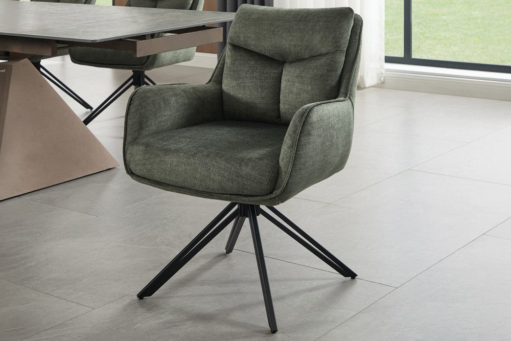 riess-ambiente 4-Fußstuhl PROMETHEUS moosgrün - Samt, Vogue Velours, Metall, Taschenfederkern (Einzelartikel, 1 St), mit 180° Drehfunktion und Autoreturn – ideal für elegante Esszimmer