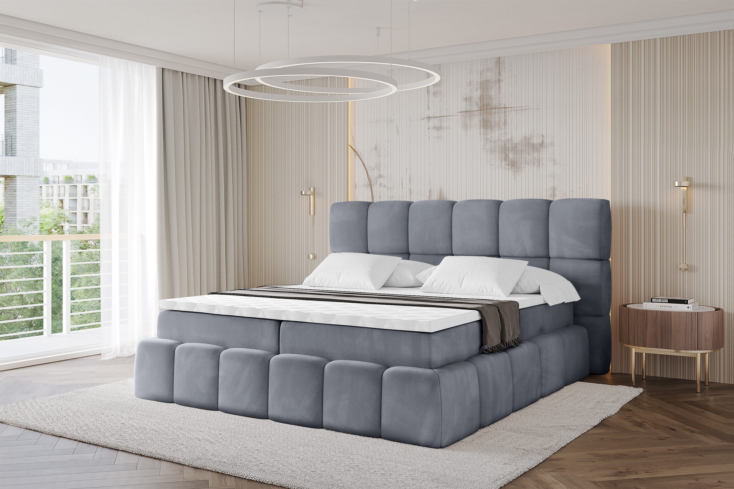 ALTDECOR Boxspringbett AURI (Multipocket-Matratze H4, H3 Matratze Bonellfederung, Topper, Kopfteil)
