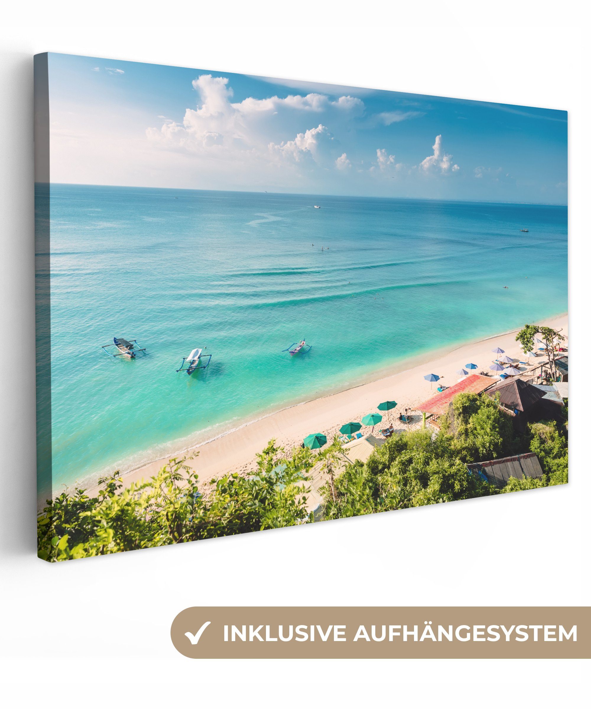 Gemälde, XXL, Wohnbereiche, cm - 120x80 OneMillionCanvasses® alle Bali, Strand großes, Boot Meer (1 - Leinwandbild für St), Wandbild -