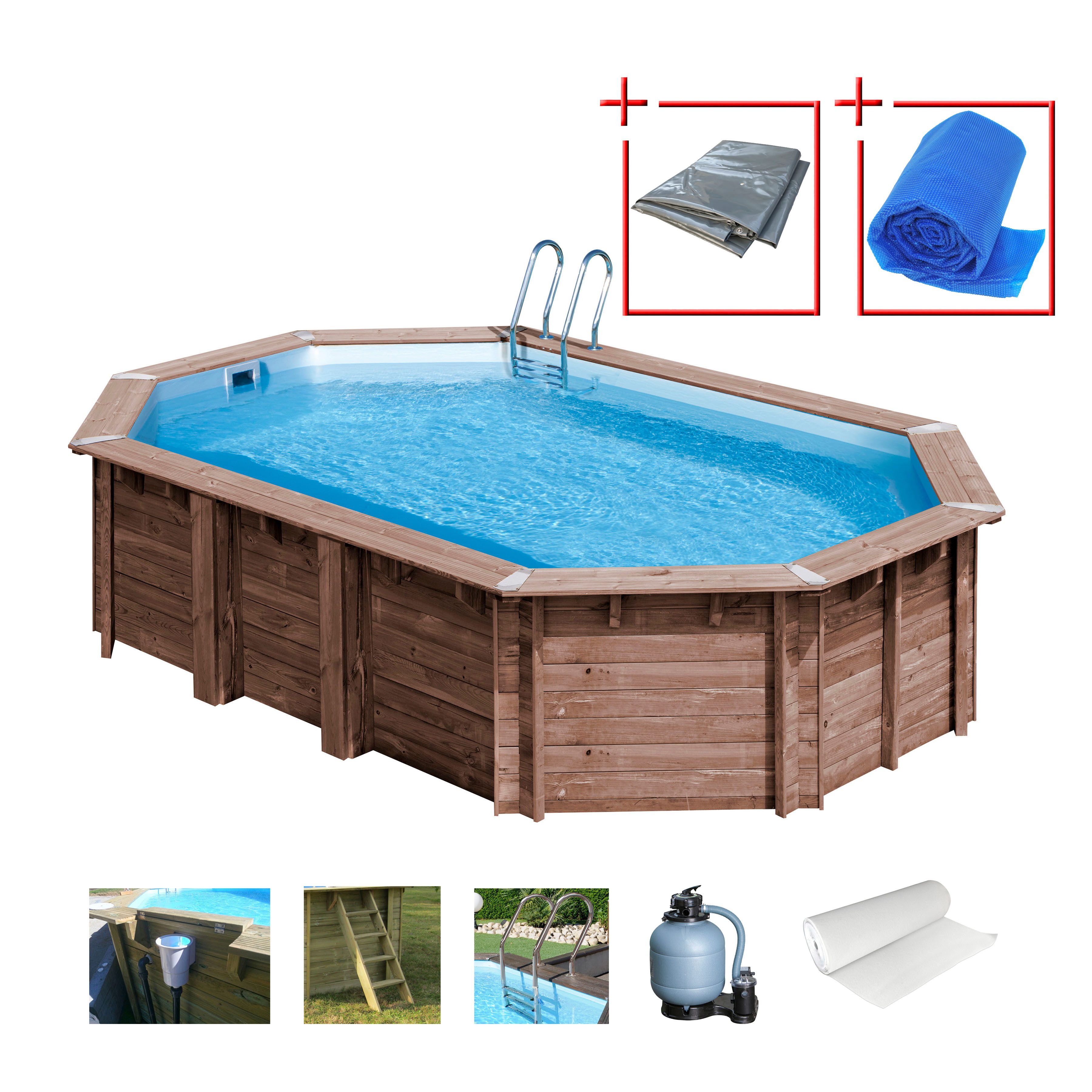Gre Achteckpool MACADAMIA (Set, 8-tlg), Kiefernholz, BxLxH: 335x632x130 cm
