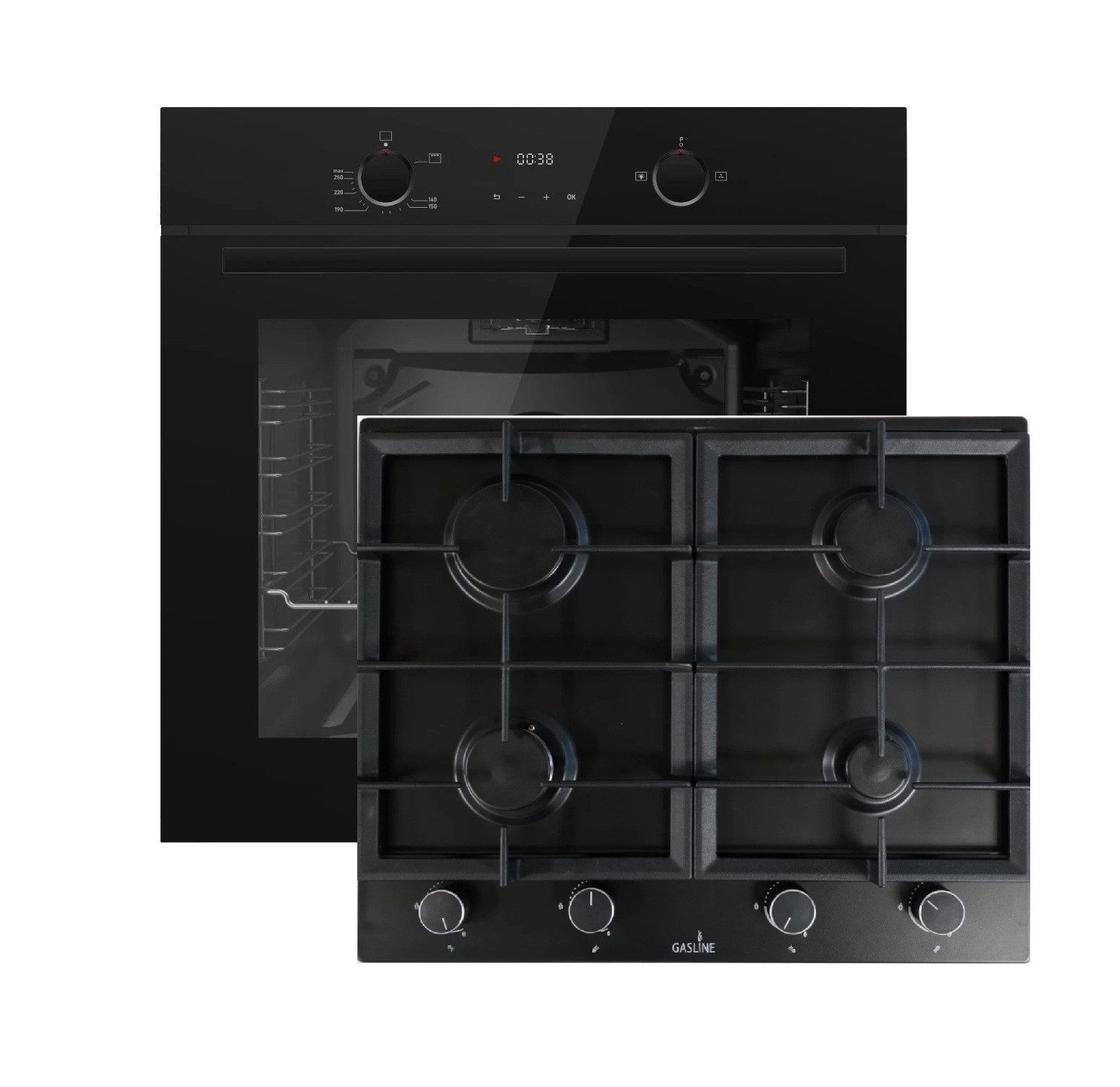 Gasline Gasherd-Set Gasline Herdset GB850-FIB mit Gasbackofen+Gaskochfeld 60cm 4 Brennern