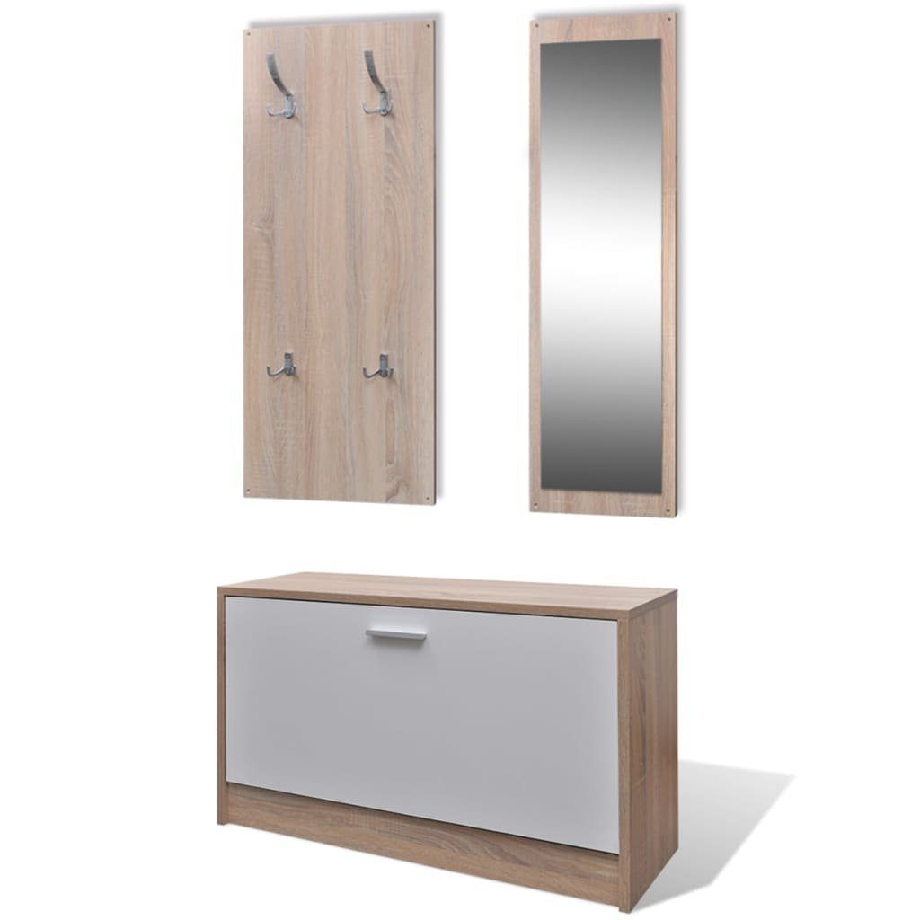 DOTMALL Garderoben-Set (3er-Set, Schuhschrank, Garderobenpaneel,Spiegel),Flurgarderobe