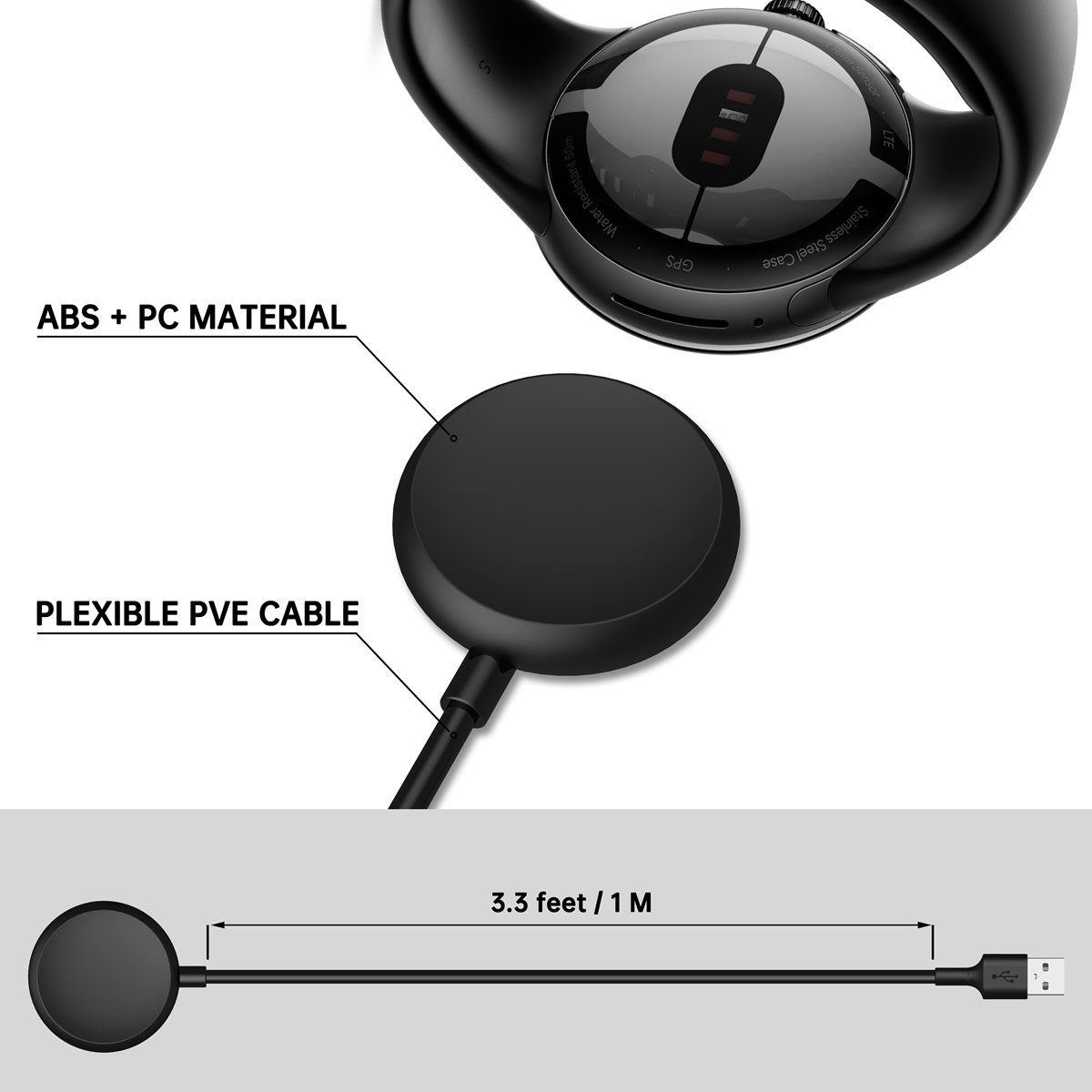 Wigento Für Google Pixel 3 41mm / 2 / 1 USB Port 1 Meter Ladekabel Schwarz Stromadapter, 0 cm – Bild 2 von 5