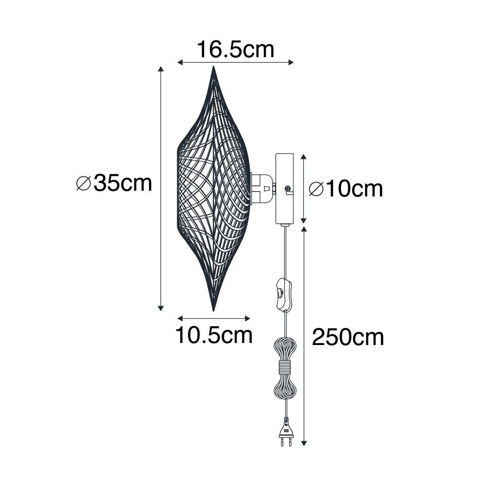 Qazqa Wandleuchte Rina, ohne Leuchtmittel, Warmweiß, QAZQA Wand­leuchte, e27, Naturel, Bamboo, Orientalisch